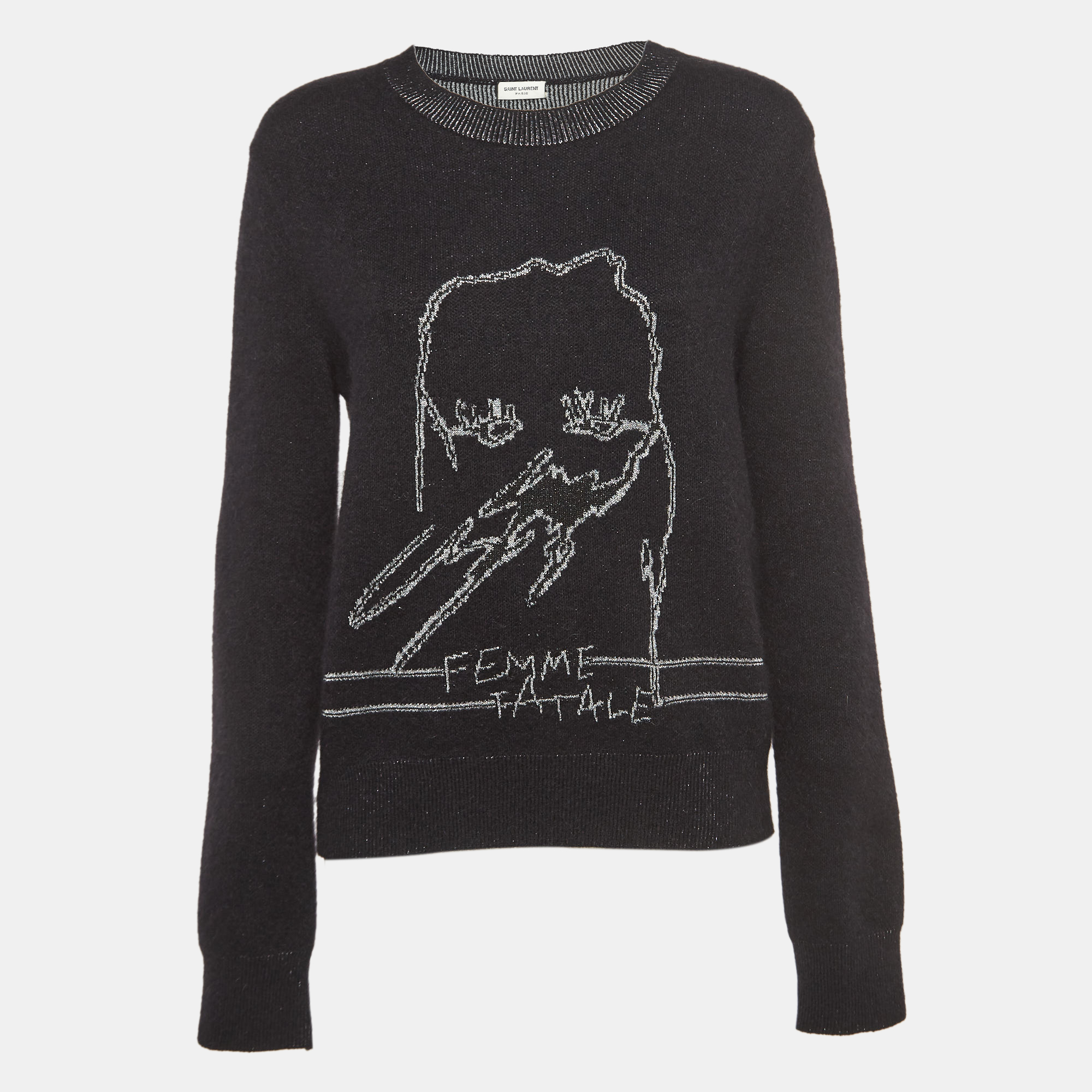 Saint Laurent Black/Metallic Femme Fatale Wool Blend Sweater L