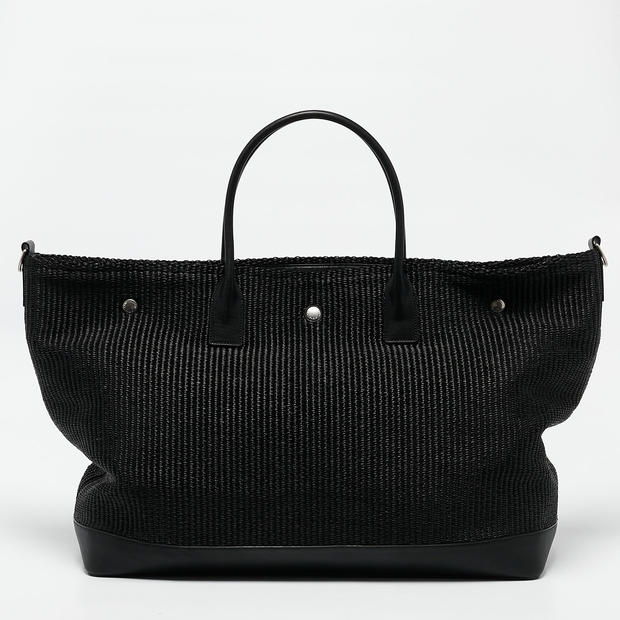 Saint Laurent Black Raffia Rive Gauche Logo Oversized Tote