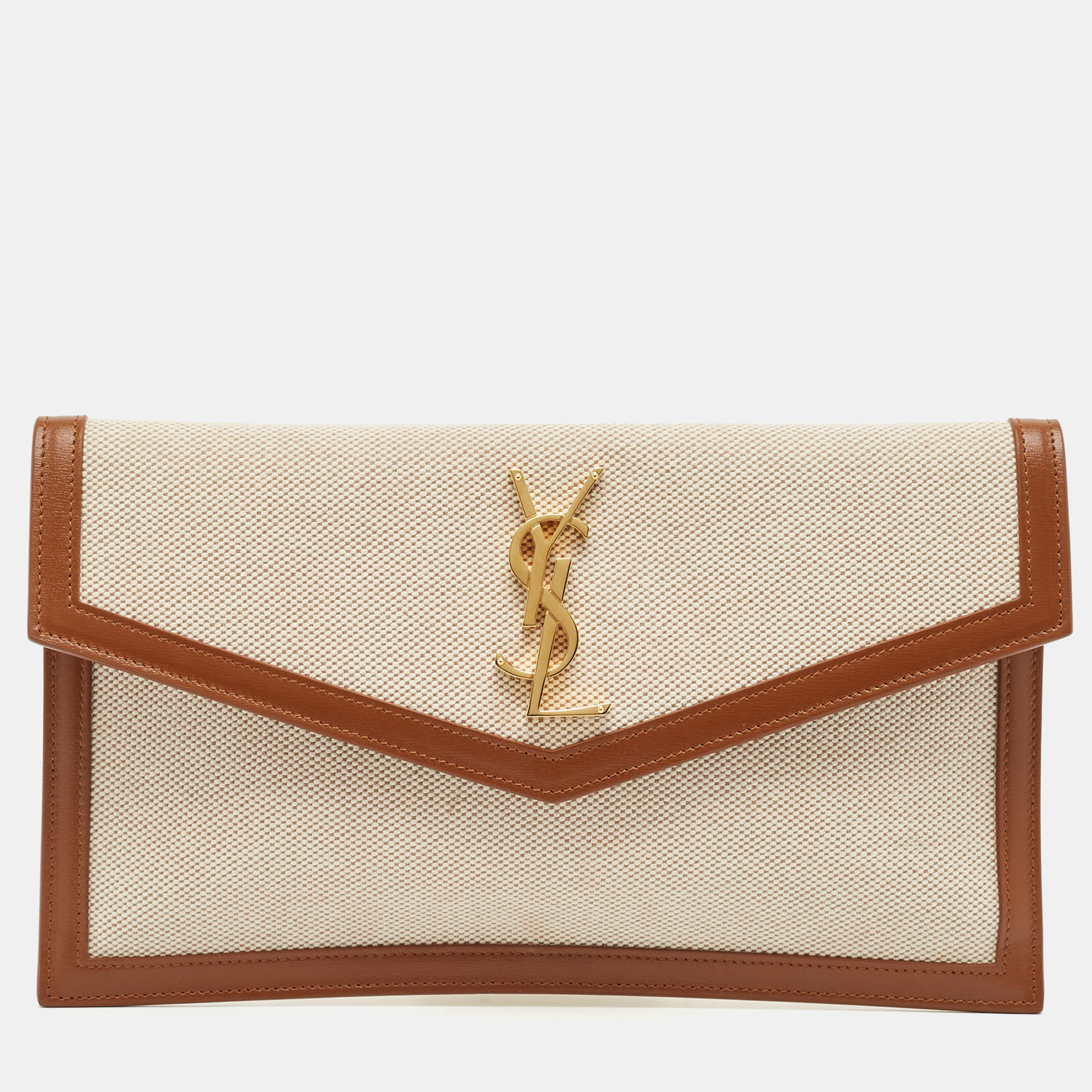 Saint Laurent Beige/Brown Canvas and Leather Uptown Slim Clutch
Saint Laurent Beige/Brown Canvas and Leather Uptown Slim Clutch