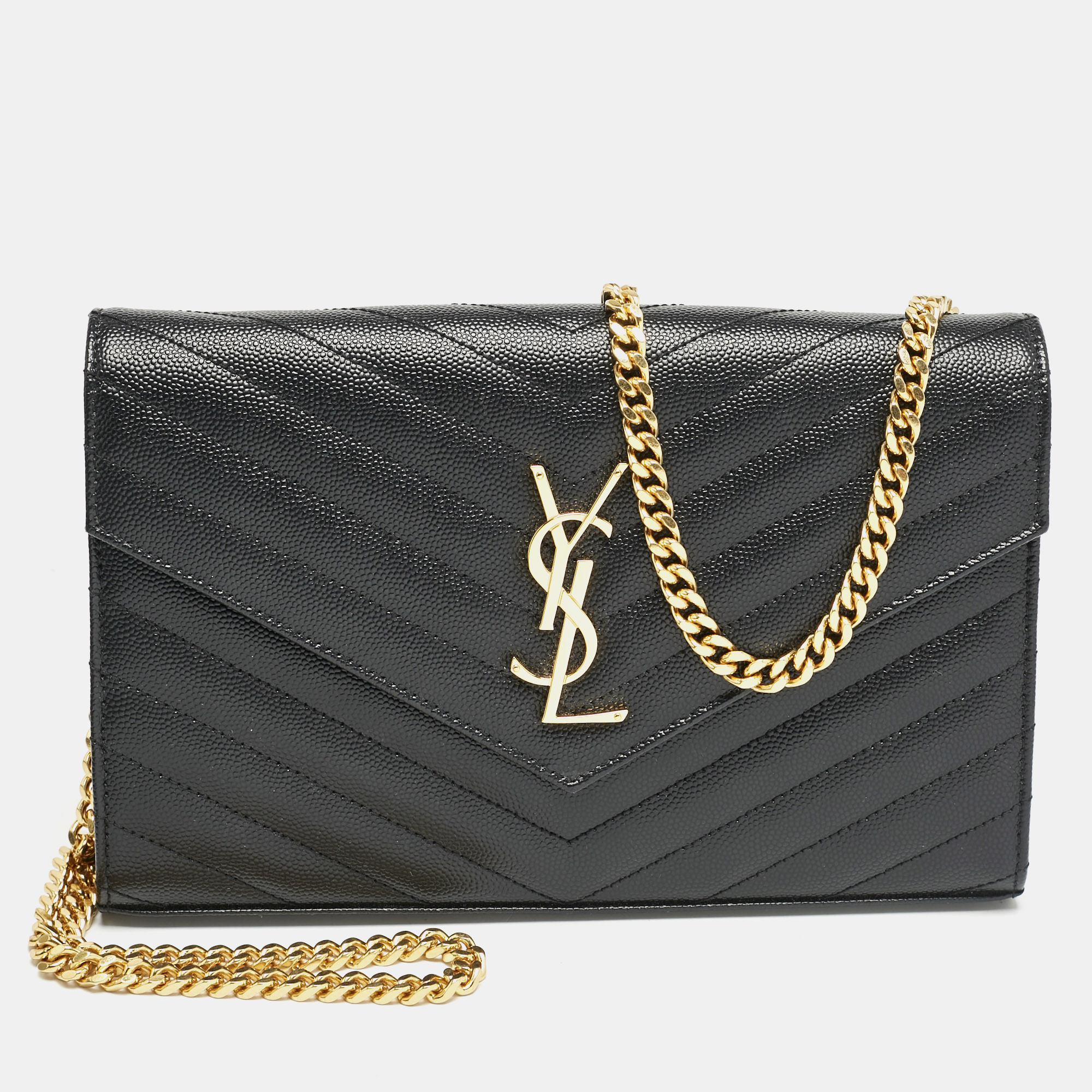 Saint Laurent Black Matelassé Leather Cassandre Envelope Wallet on Chain
Saint Laurent Black Matelassé Leather Cassandre Envelope Wallet on Chain