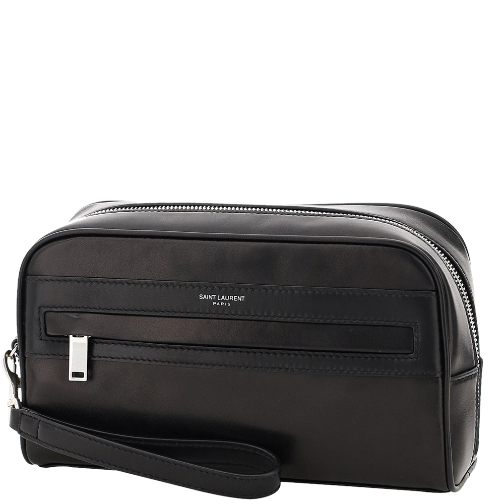 Image of Saint Laurent Black Lambskin Leather Camp Camera Pouch Bag