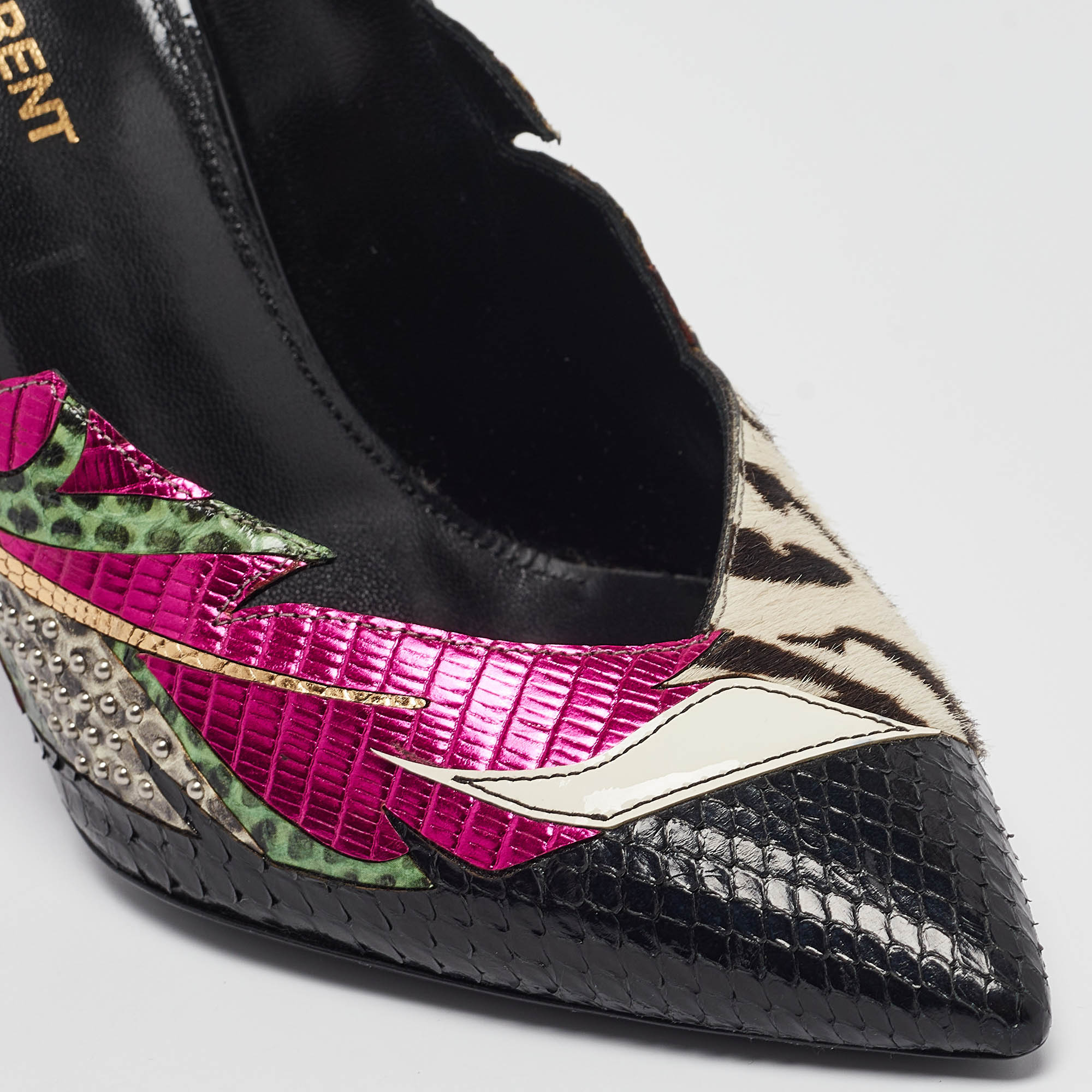 Saint Laurent Multicolor Snakeskin And Calf Hair Anja Pumps Size 38