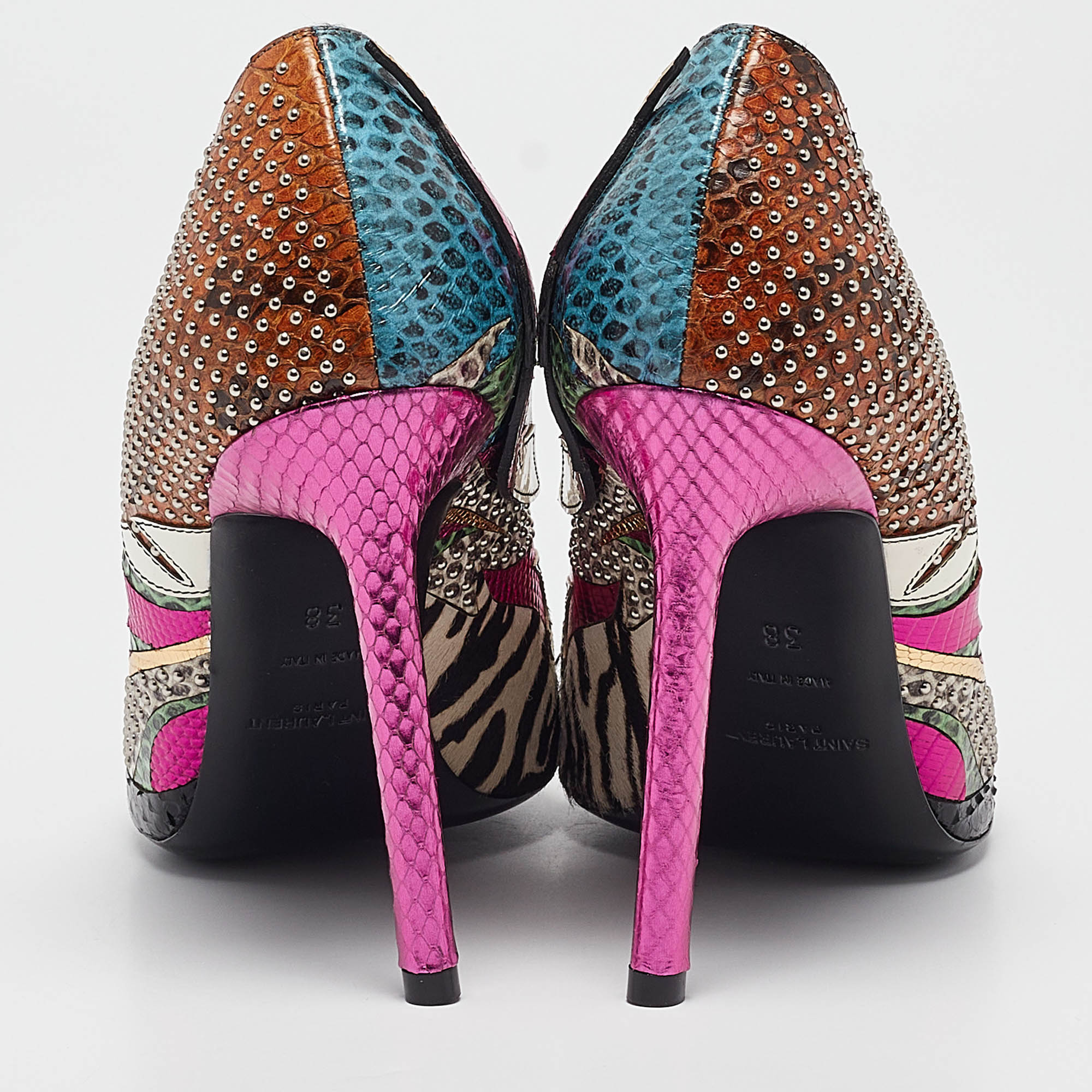 Saint Laurent Multicolor Snakeskin And Calf Hair Anja Pumps Size 38