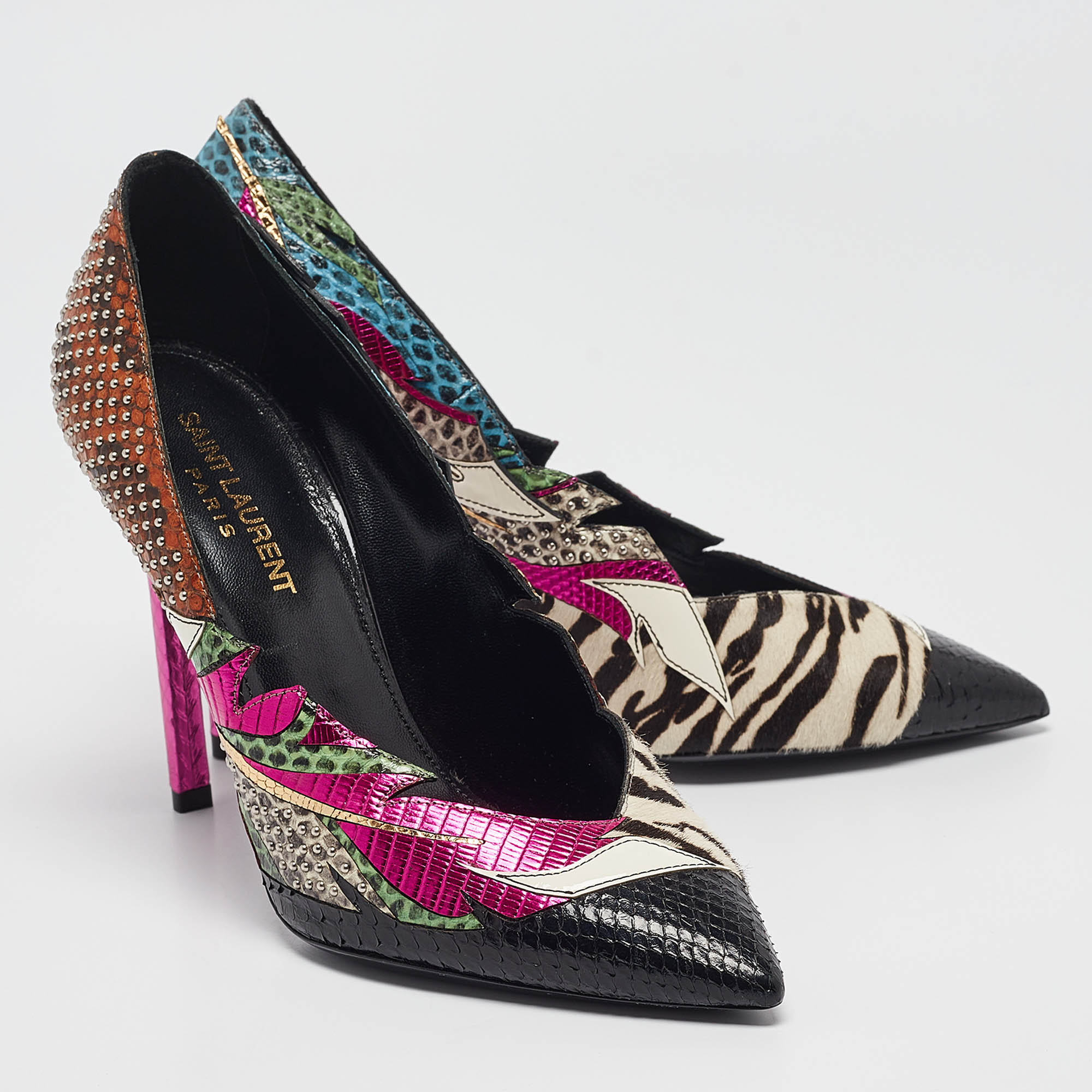 Saint Laurent Multicolor Snakeskin And Calf Hair Anja Pumps Size 38