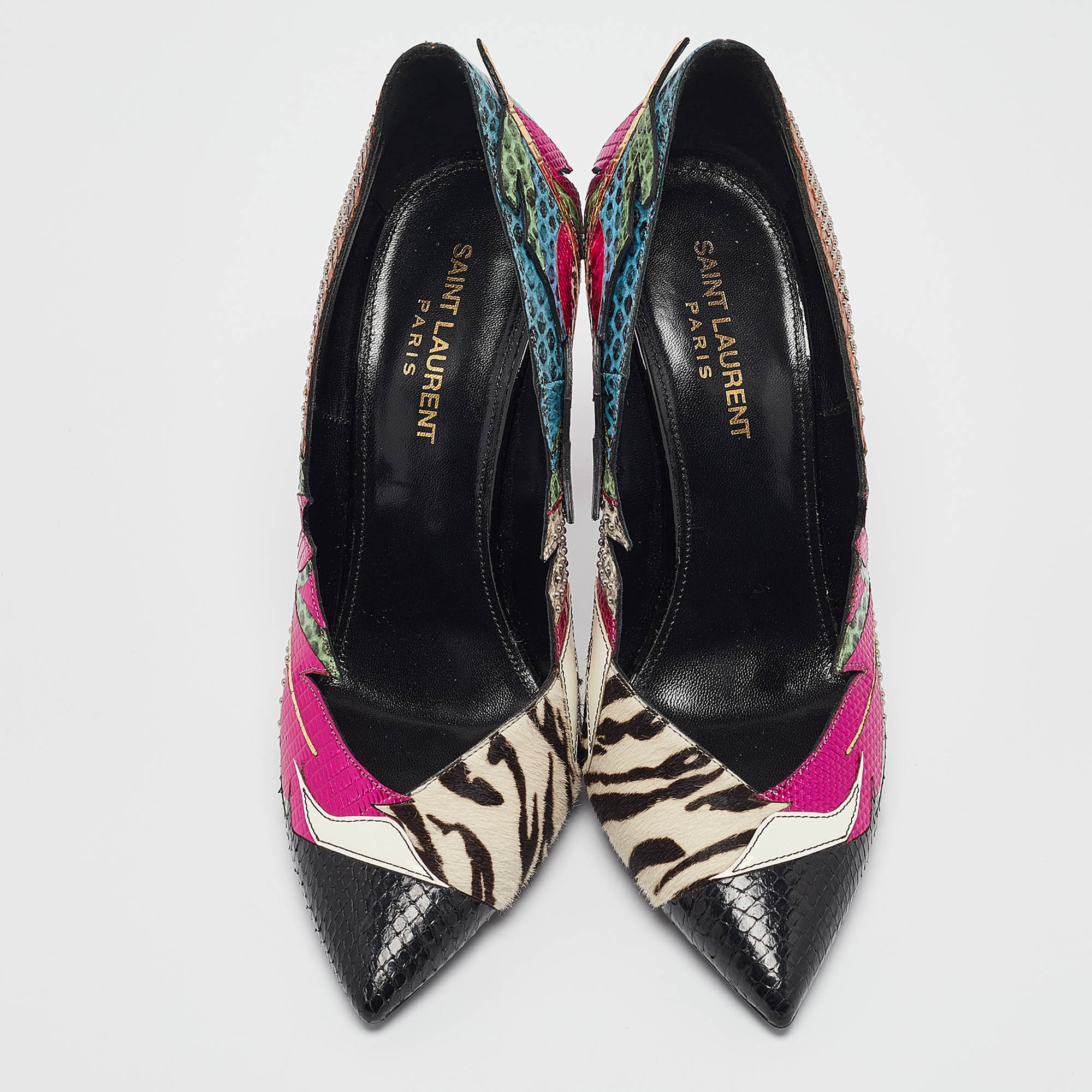 Saint Laurent Multicolor Snakeskin And Calf Hair Anja Pumps Size 38