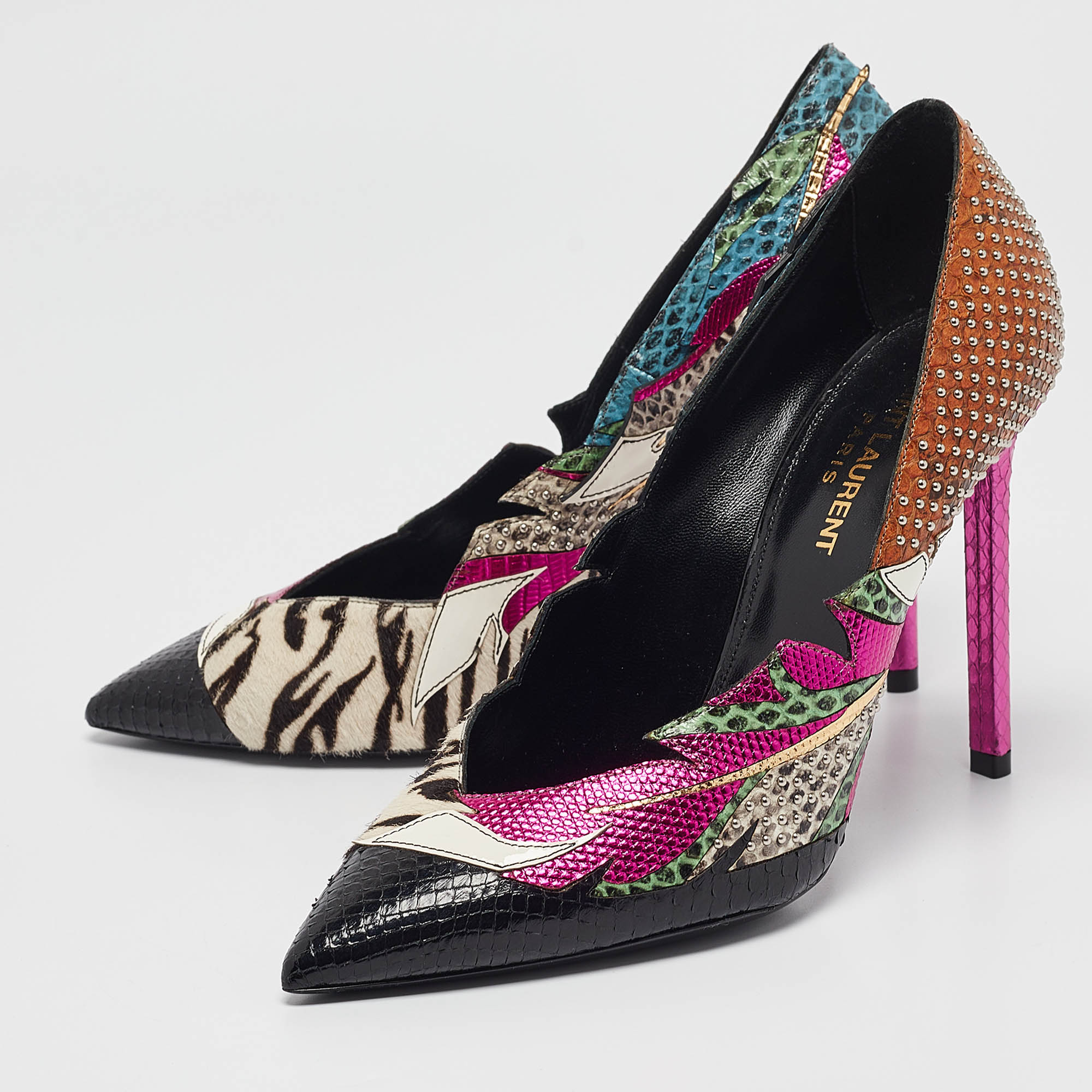 Saint Laurent Multicolor Snakeskin And Calf Hair Anja Pumps Size 38