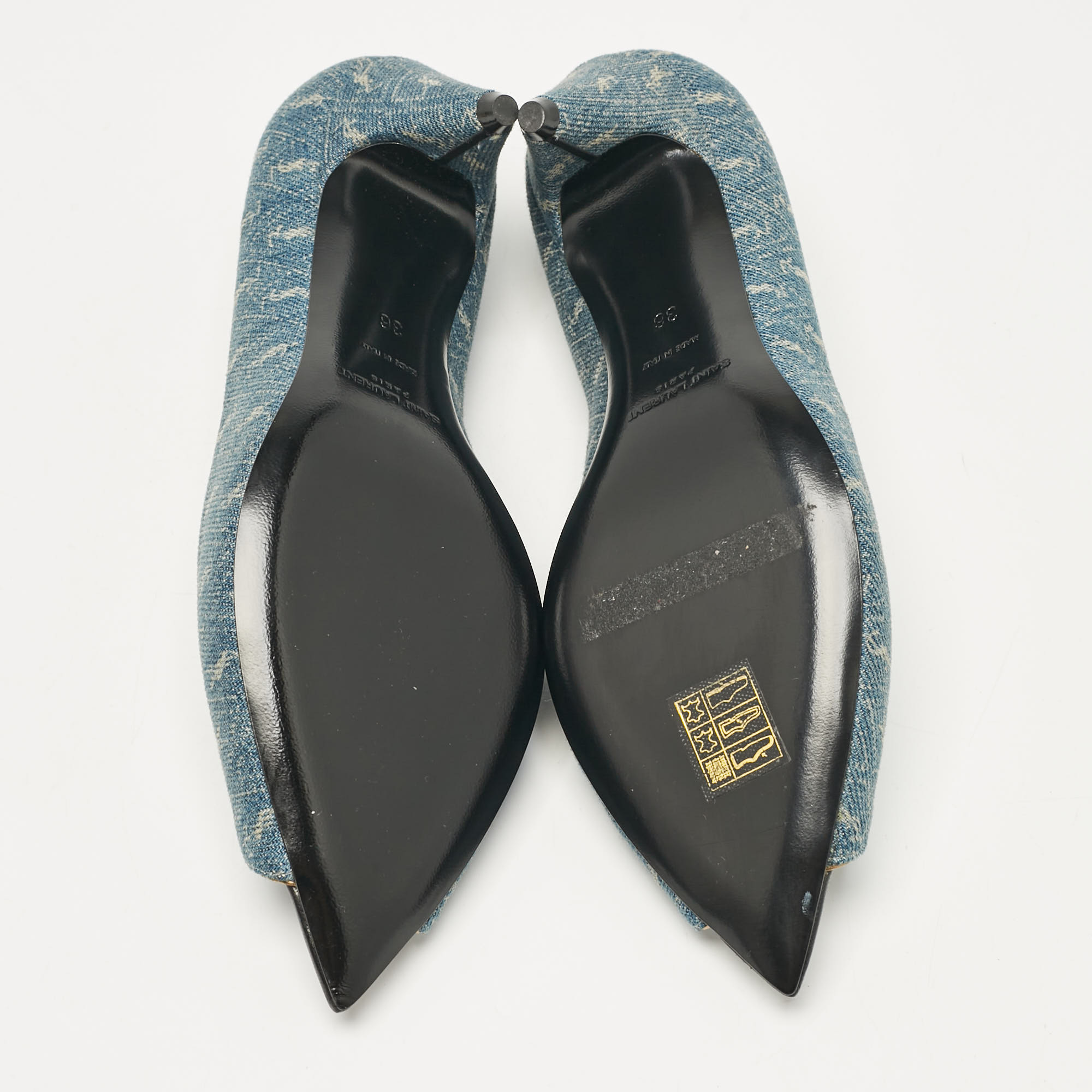 Saint Laurent Blue Denim Lora Peep Toe Pumps Size 36