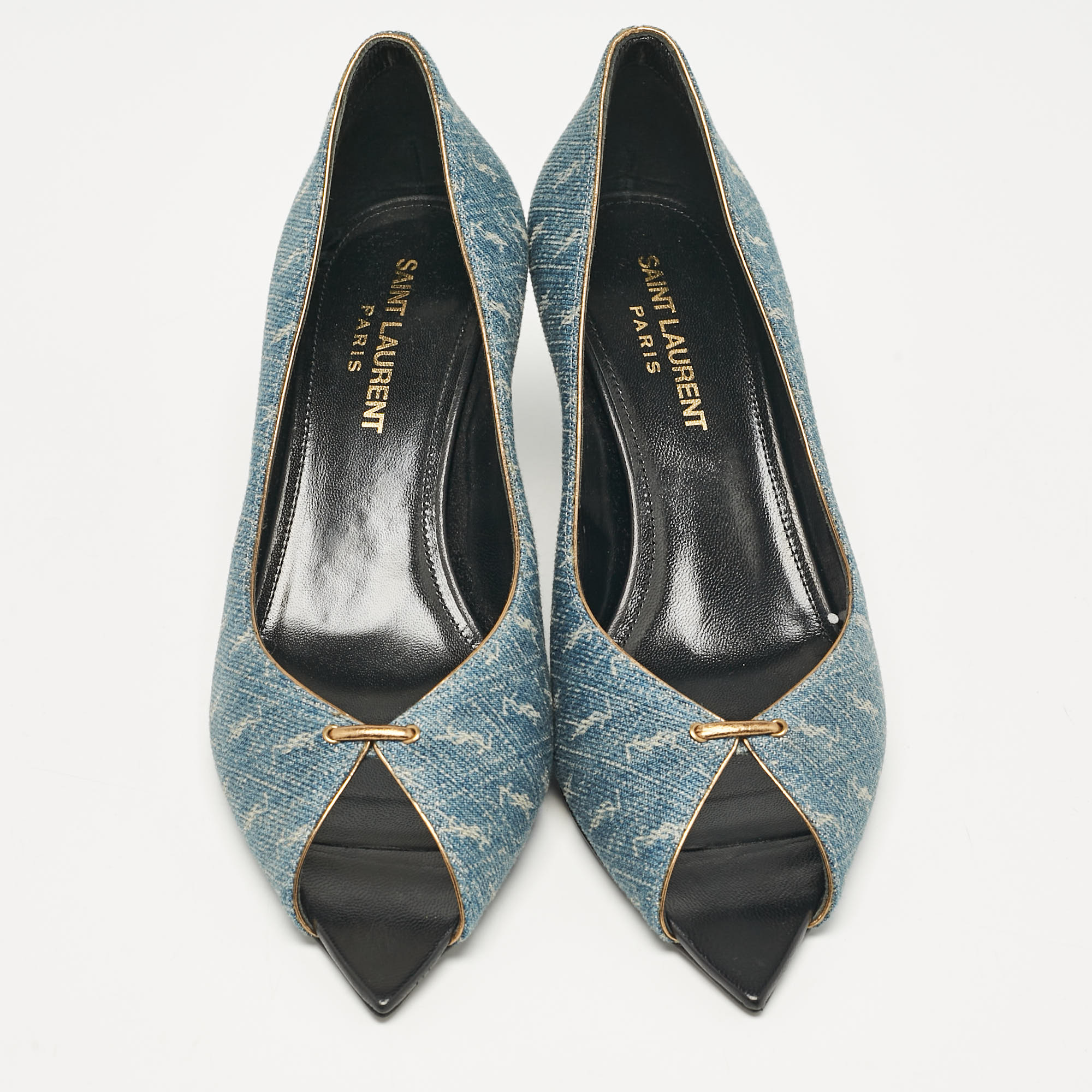 Saint Laurent Blue Denim Lora Peep Toe Pumps Size 36