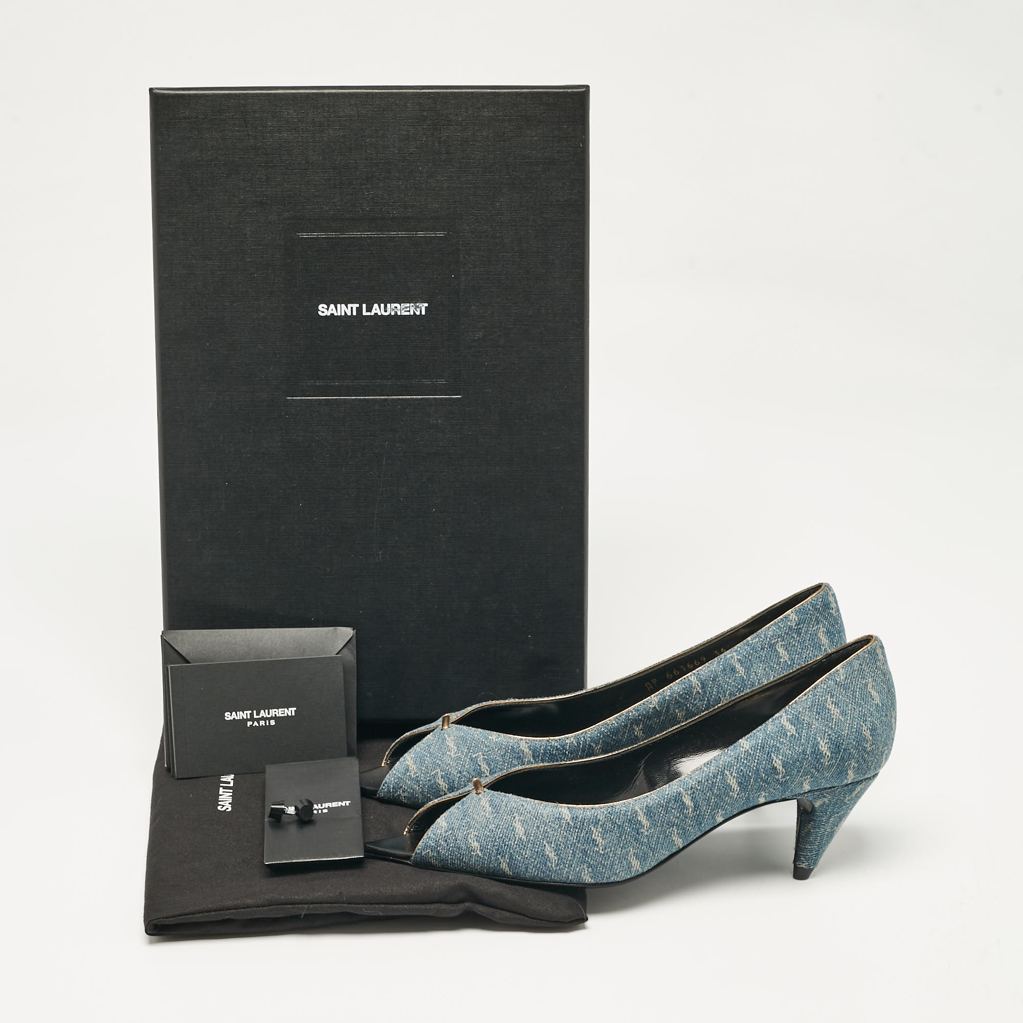 Saint Laurent Blue Denim Lora Peep Toe Pumps Size 36