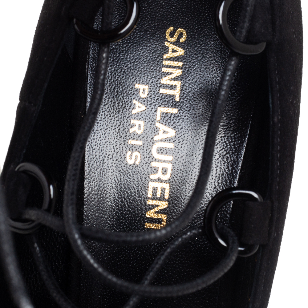Saint Laurent  Black Suede Lace Up Pointed Toe  Pumps Size 37.5