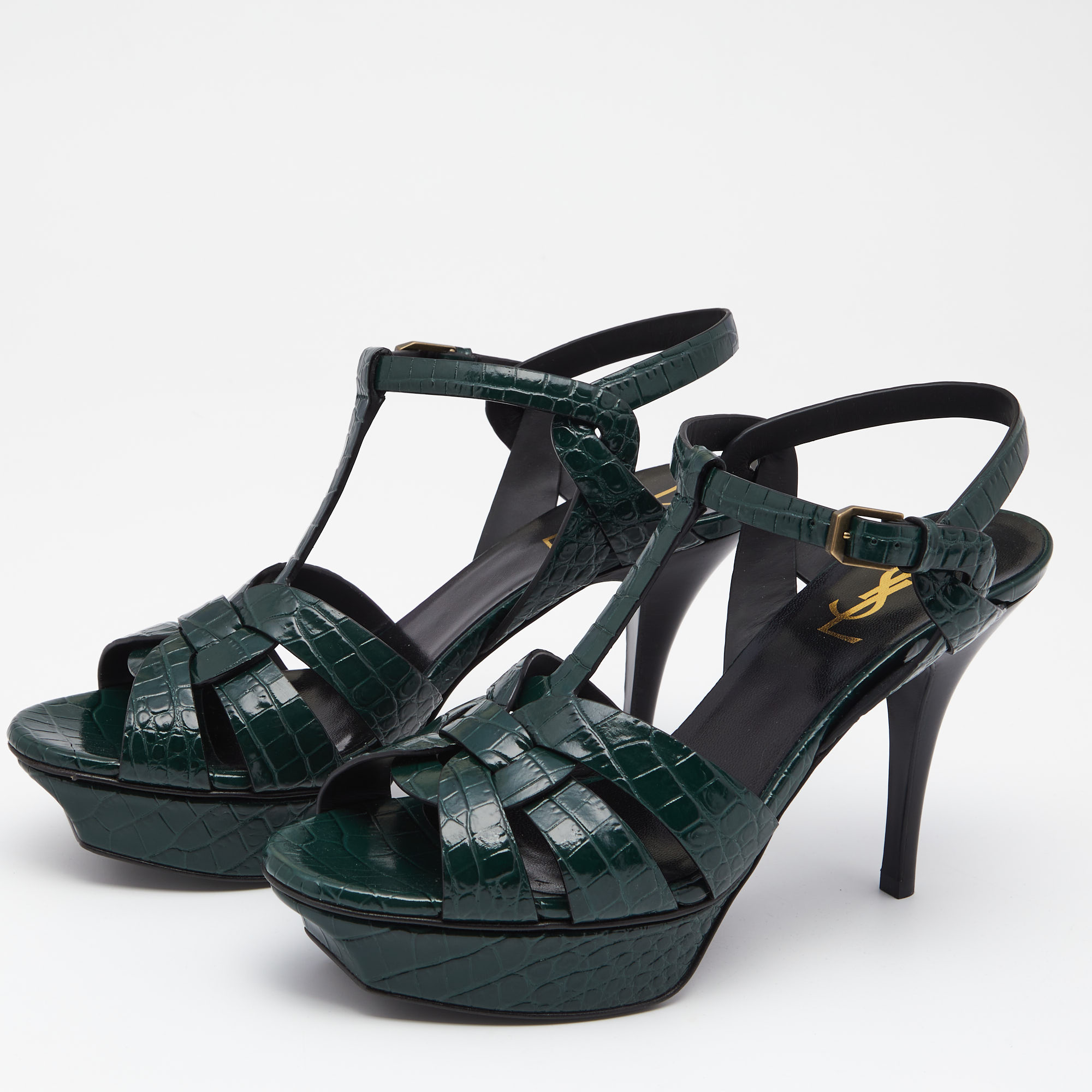 Saint Laurent Green Croc Embossed Leather Tribute Platform Sandals Size
Saint Laurent Green Croc Embossed Leather Tribute Platform Sandals Size