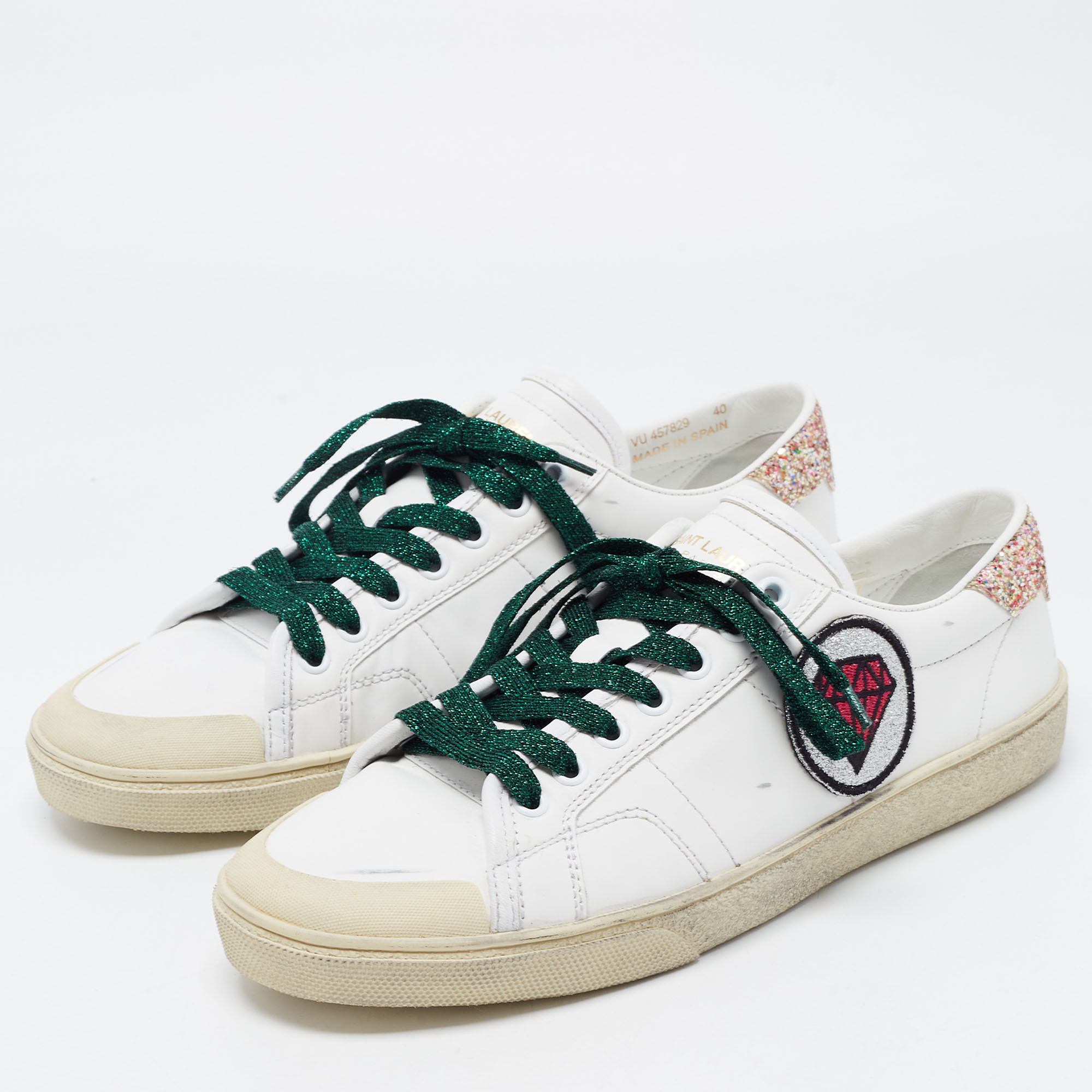 

Saint Laurent White Leather Court Classic SL/37 Diamond Patch Sneakers Size