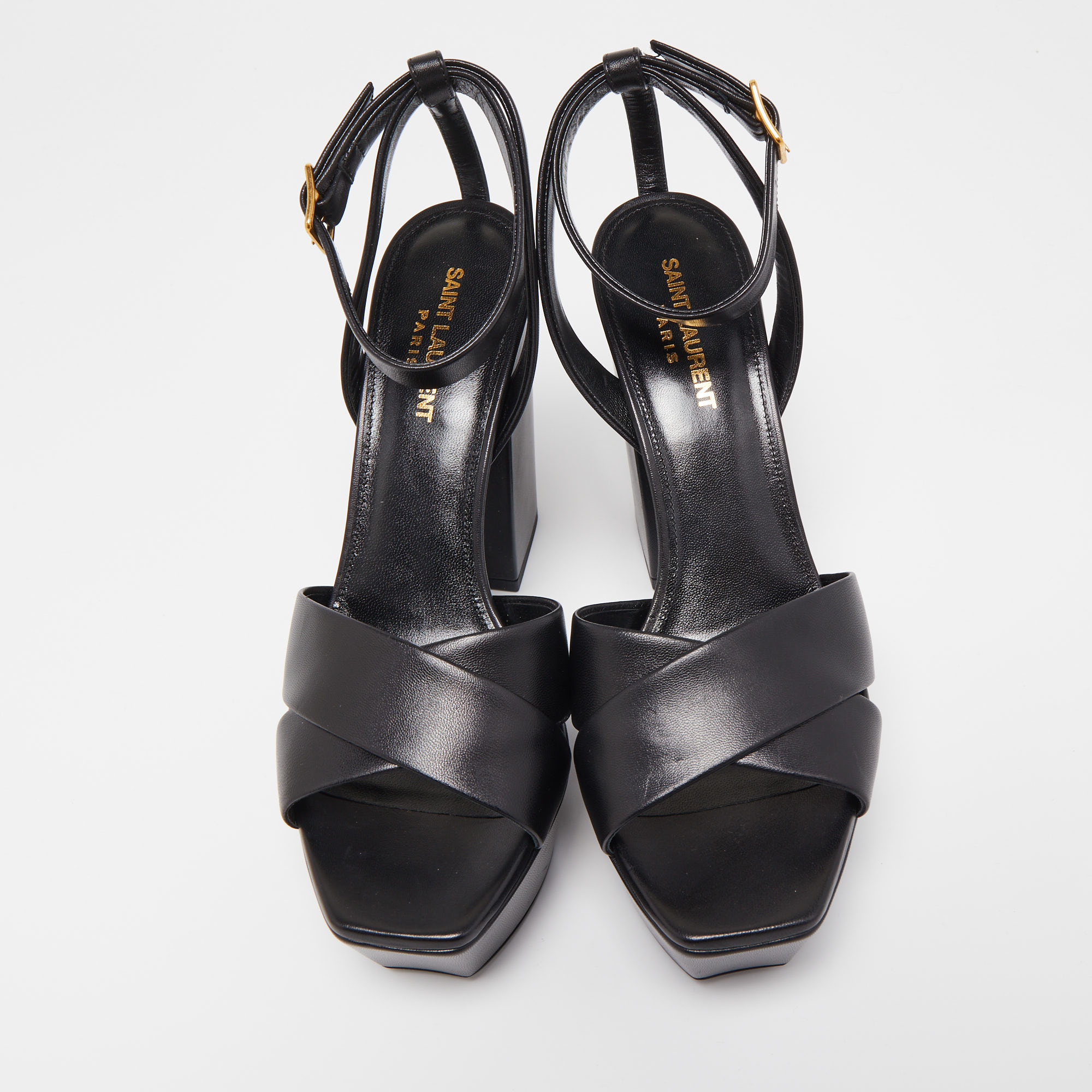 Saint Laurent Black Leather Tribute Platform Sandals Size 39.5