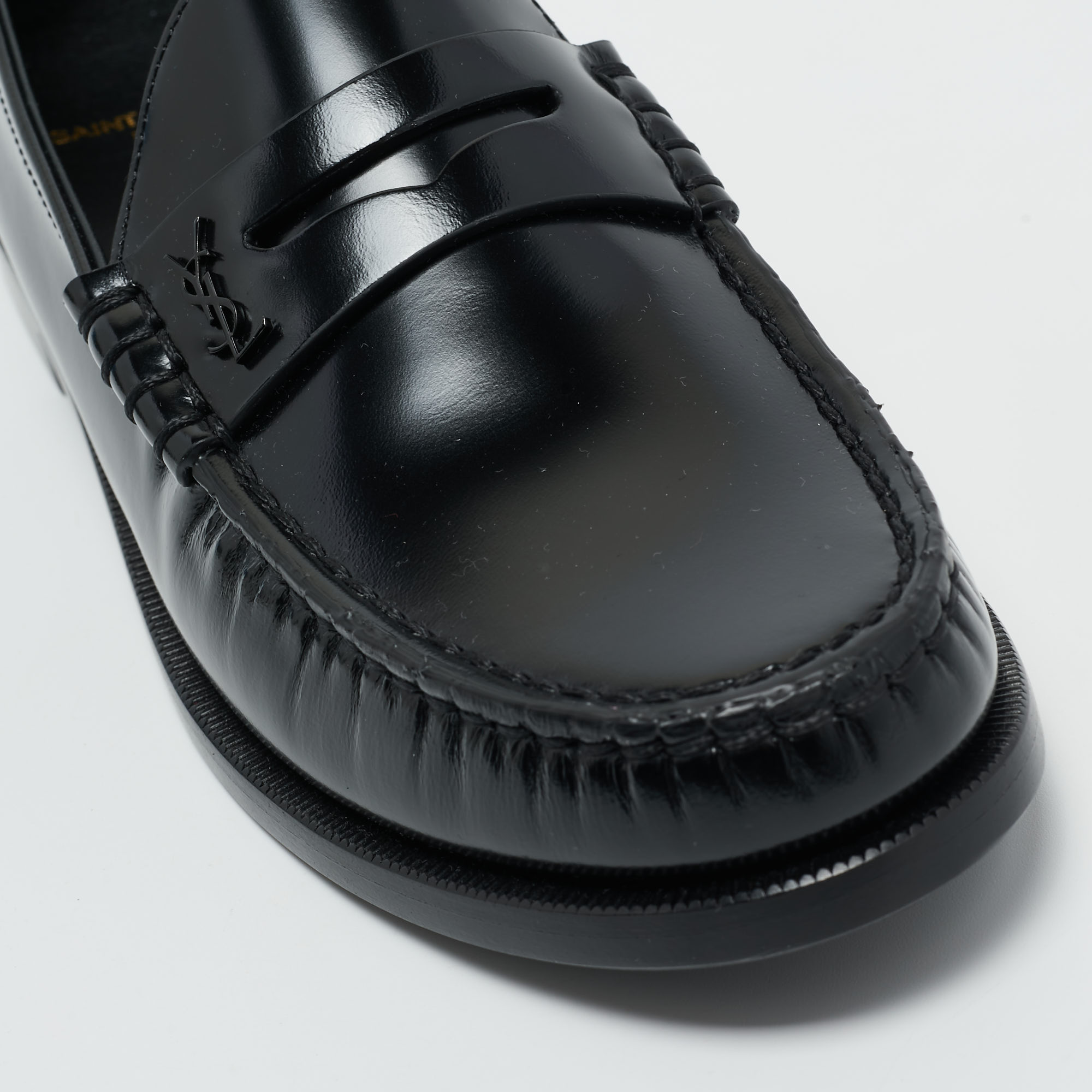 Saint Laurent Black Leather Penny Slip On Loafers Size 39.5