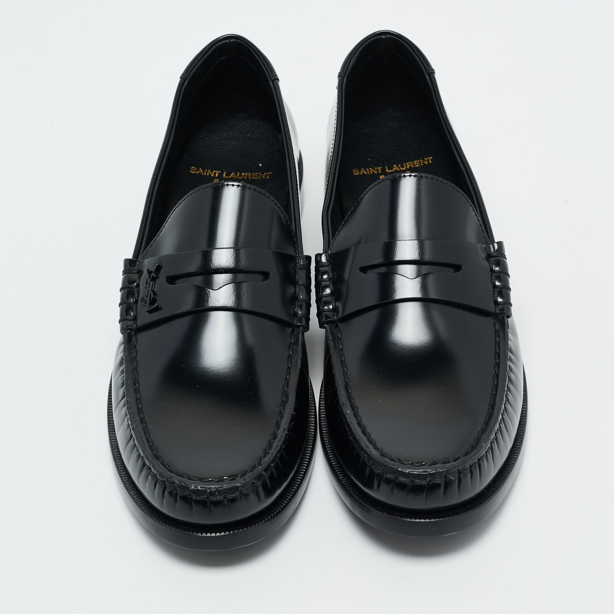 Saint Laurent Black Leather Penny Slip On Loafers Size 39.5