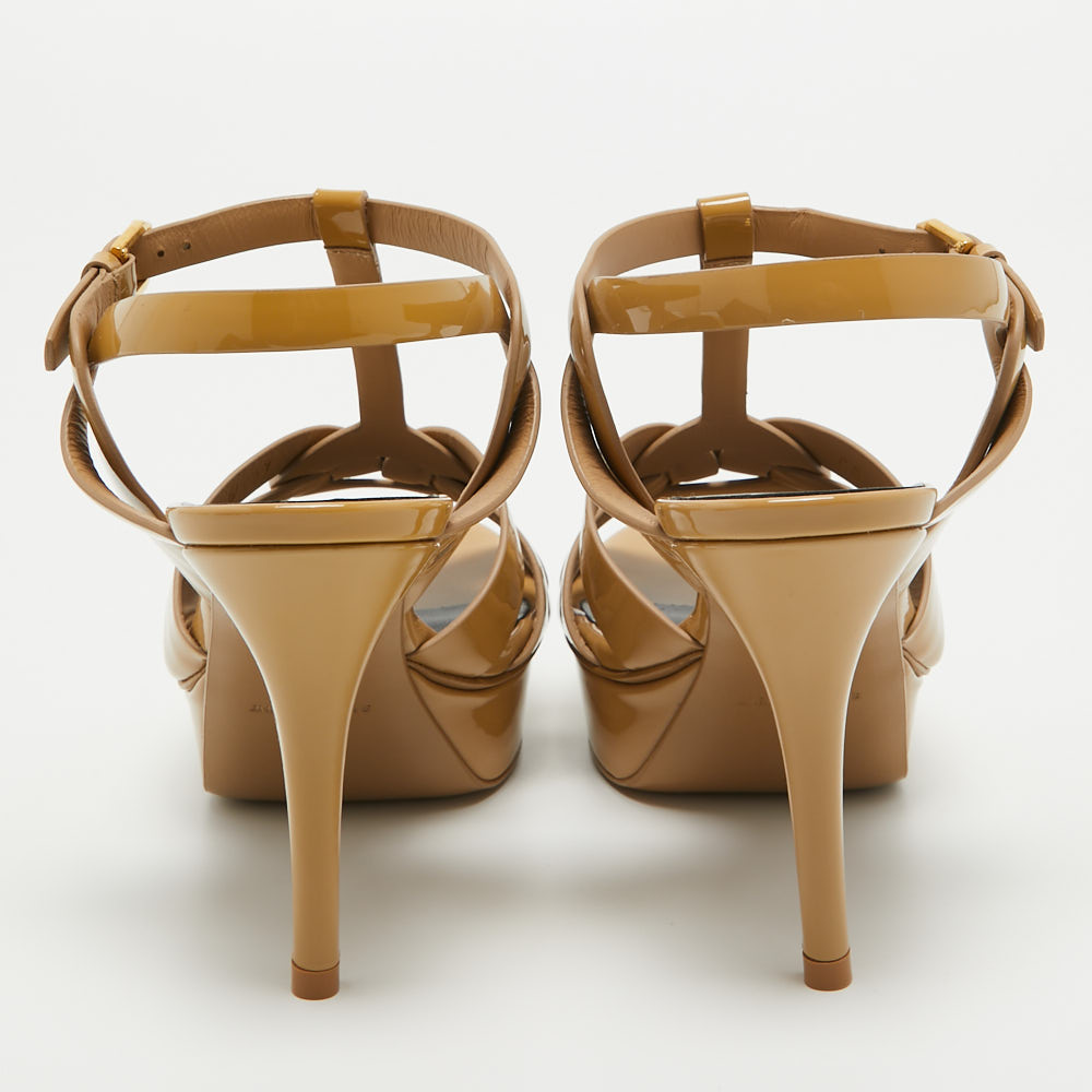 Saint Laurent Beige  Patent Tribute Sandals Size 37