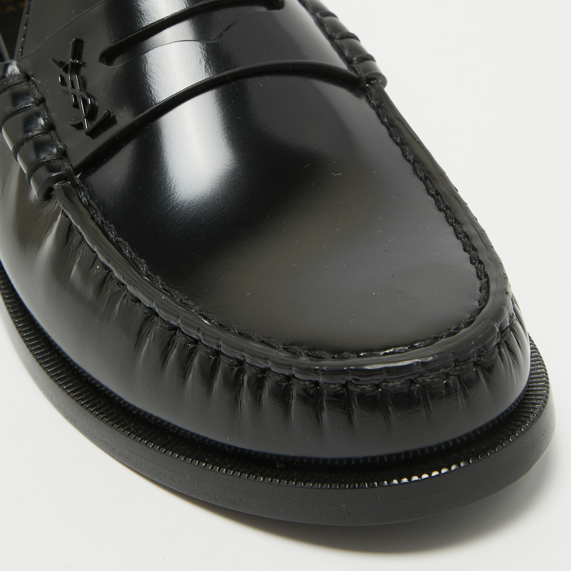 Saint Laurent Black Leather Penny Loafers Size 37