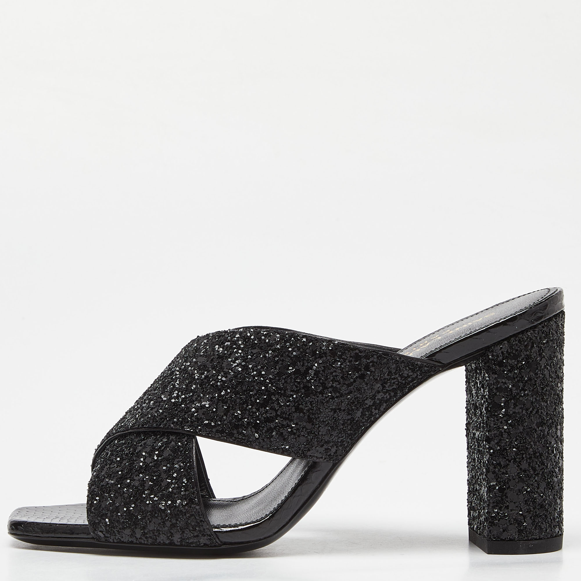 Saint laurent paris saint laurent black glitter and ayers loulou criss cross mules size 37