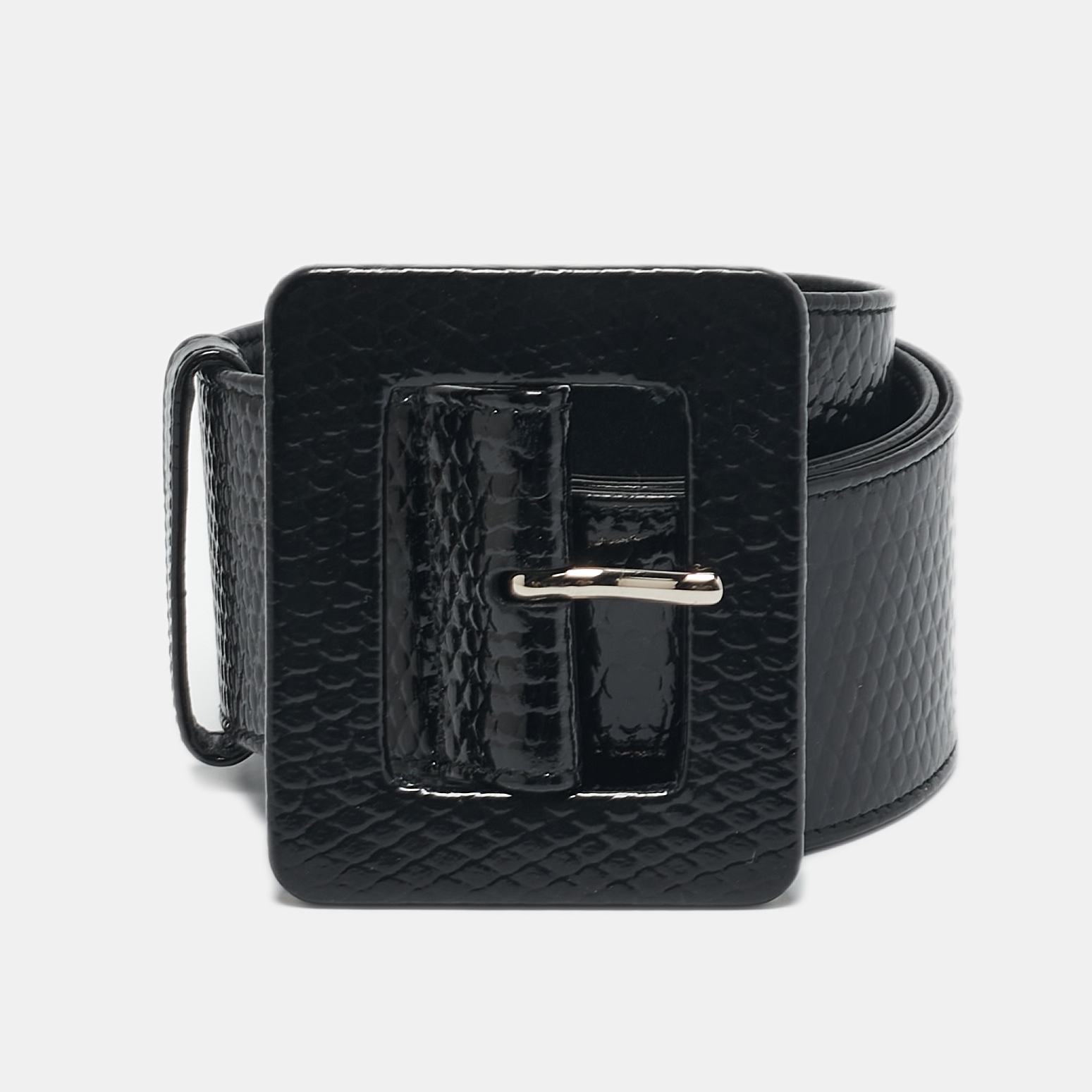 Saint Laurent Black Lizard Embossed Patent Leather Buckle Wide Belt 75CM
Saint Laurent Black Lizard Embossed Patent Leather Buckle Wide Belt 75CM