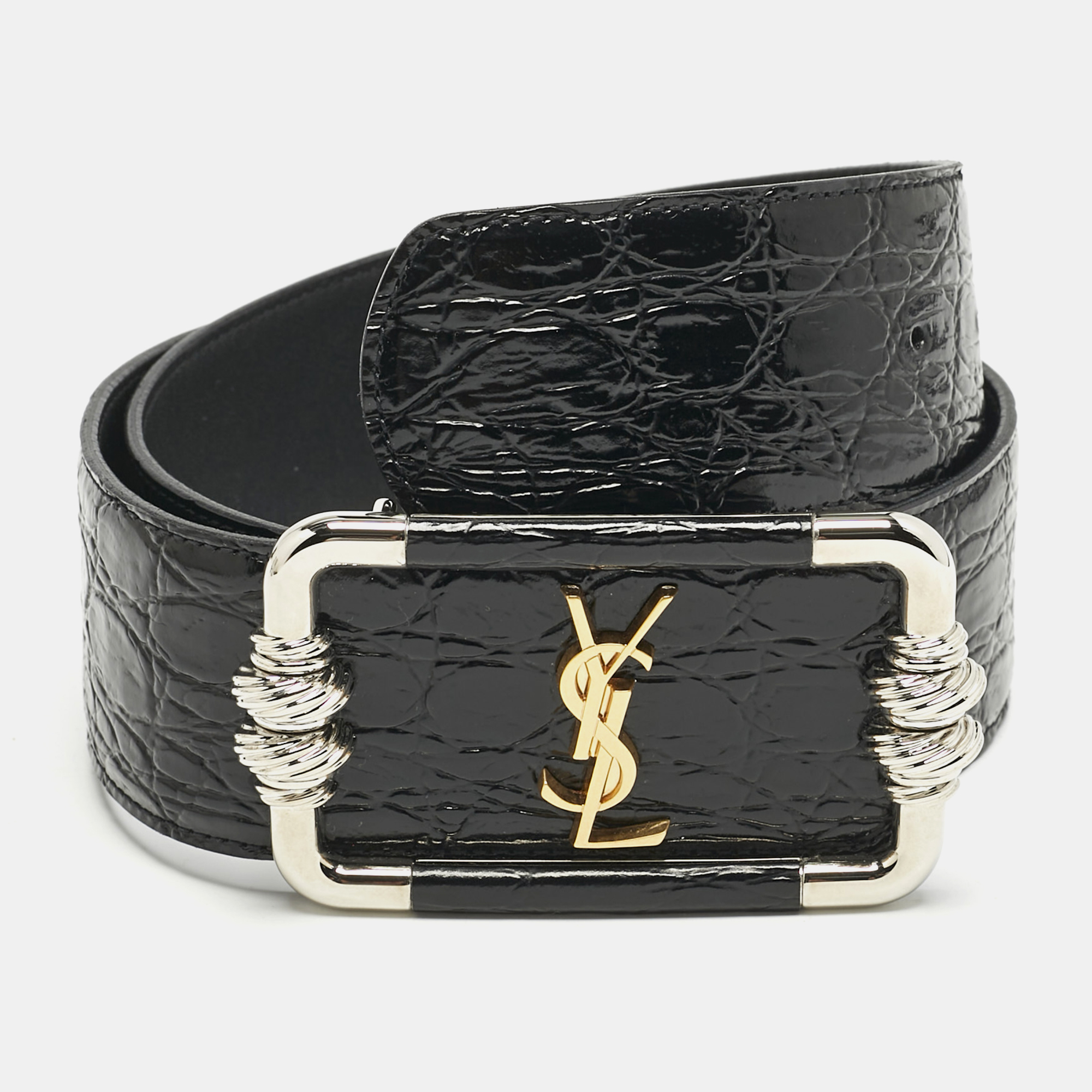Saint Laurent Black Croc Embossed Patent Leather Logo Square Buckle Belt 70CM
Saint Laurent Black Croc Embossed Patent Leather Logo Square Buckle Belt 70CM