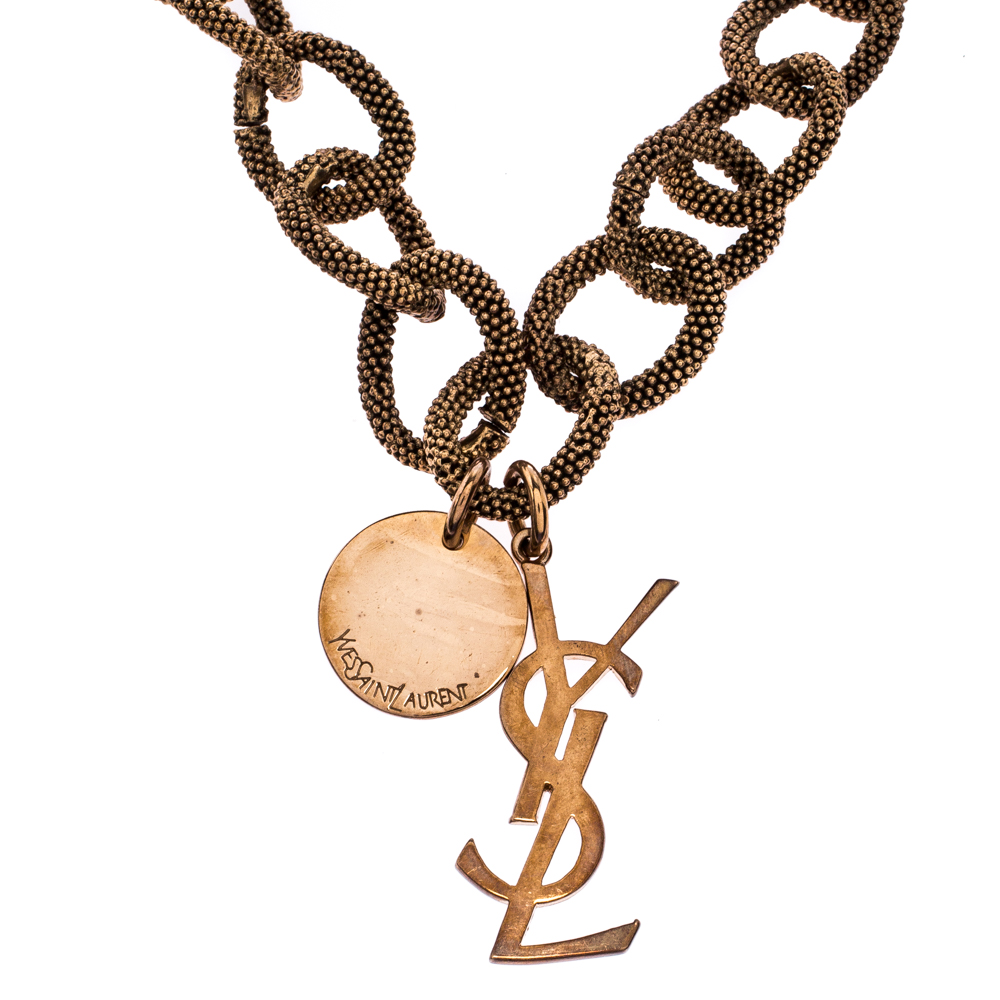 Yves Saint Laurent Paris Logo Rose Gold Tone Chain Link Toggle Necklace