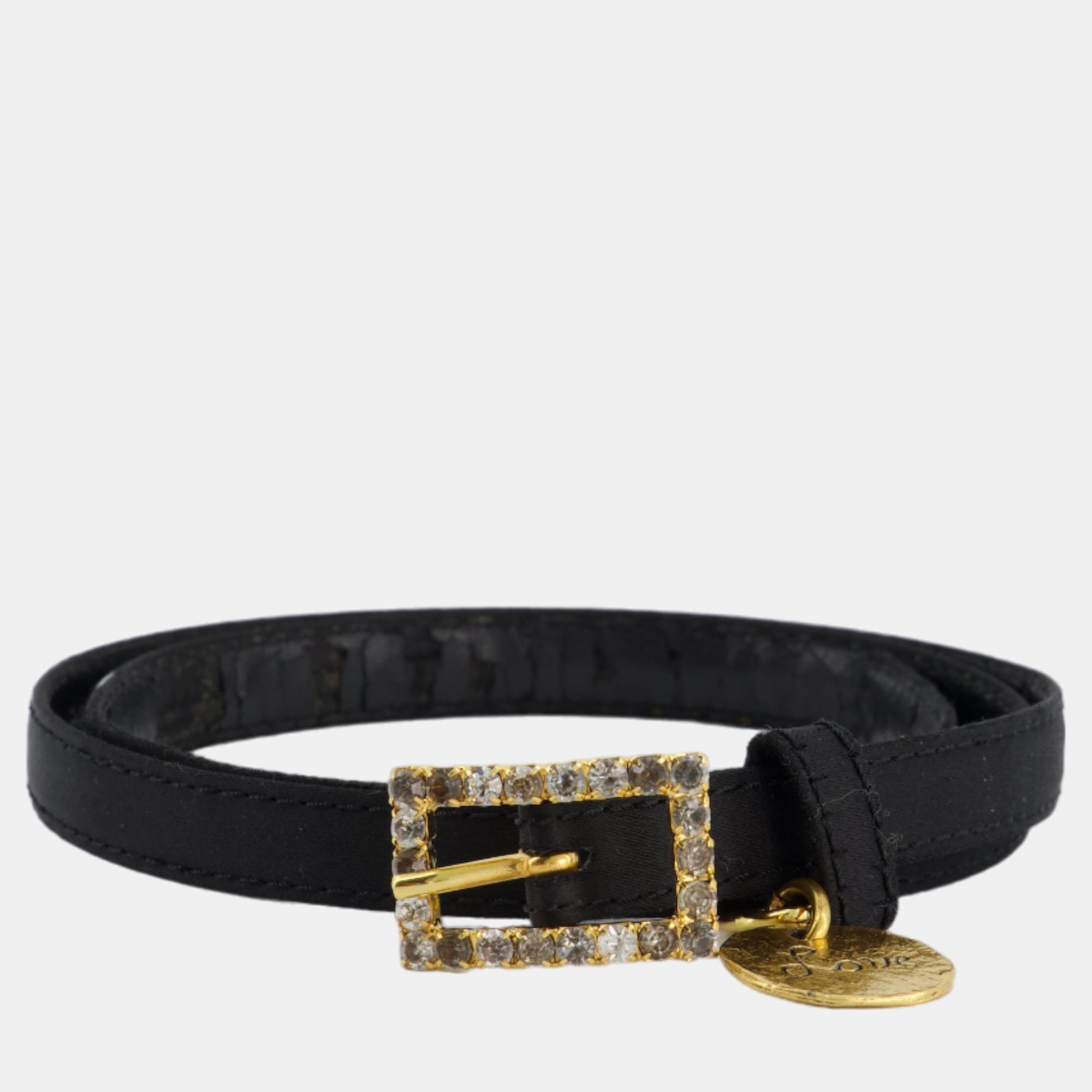 Saint laurent paris yves saint laurent vintage black belt with crystal buckle and love coin detail 80cm