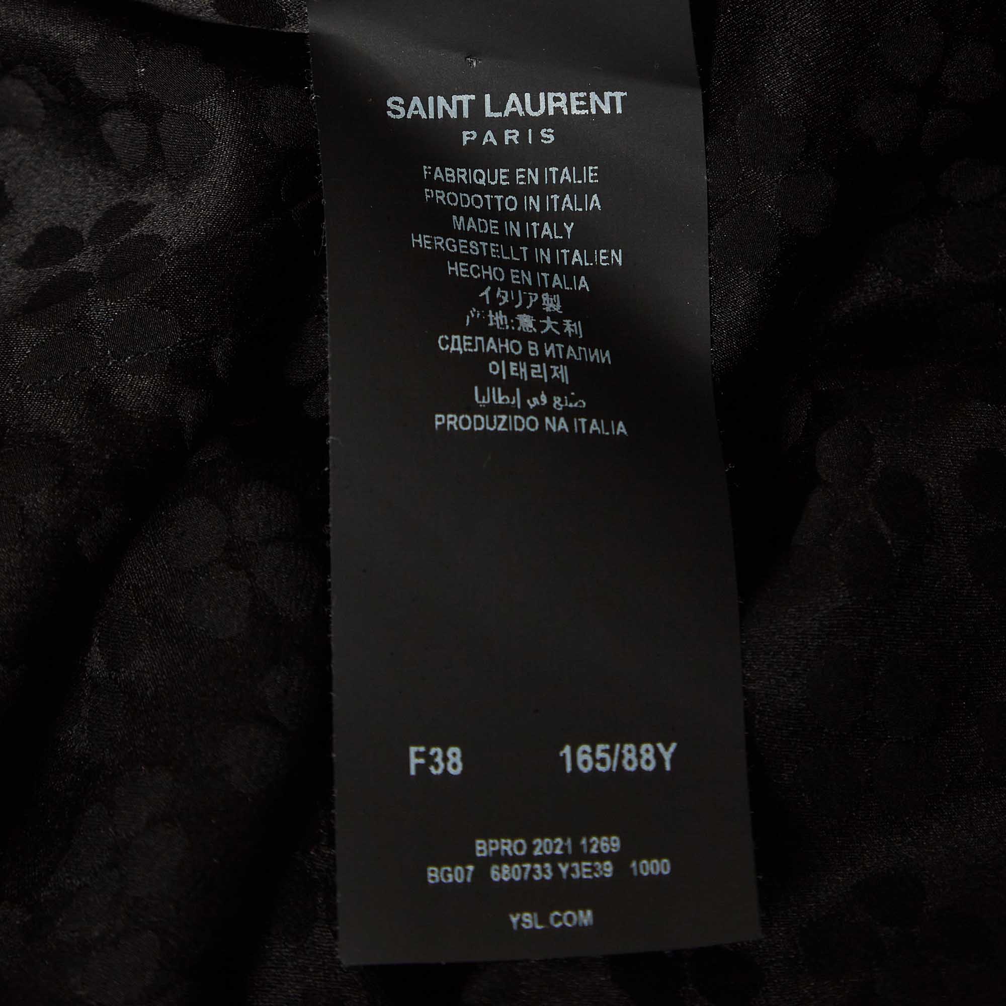 Saint Laurent Paris Black Jacquard Silk Long Sleeve Shirt S