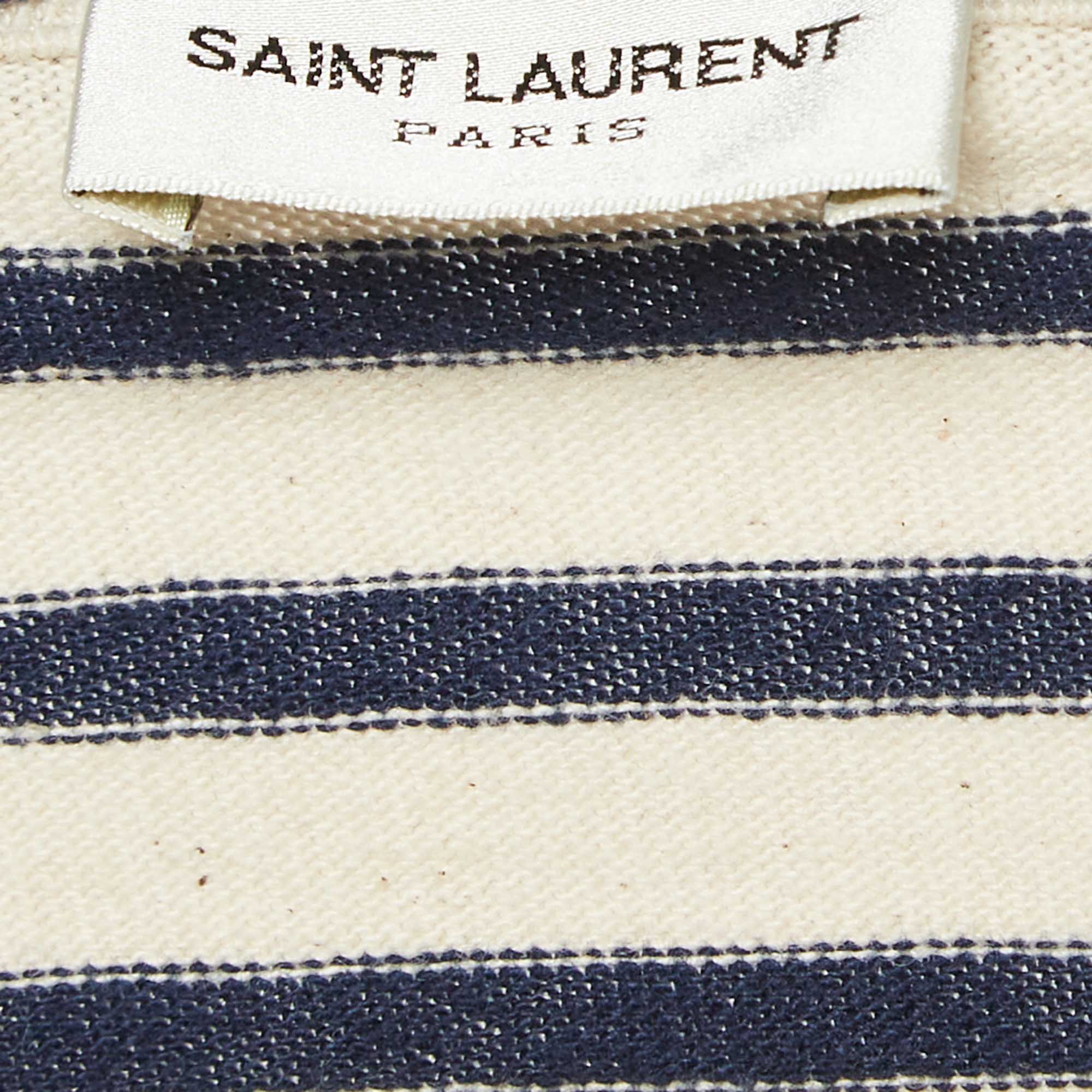 Saint Laurent Paris Navy Blue/White Stiped Cotton T-Shirt L