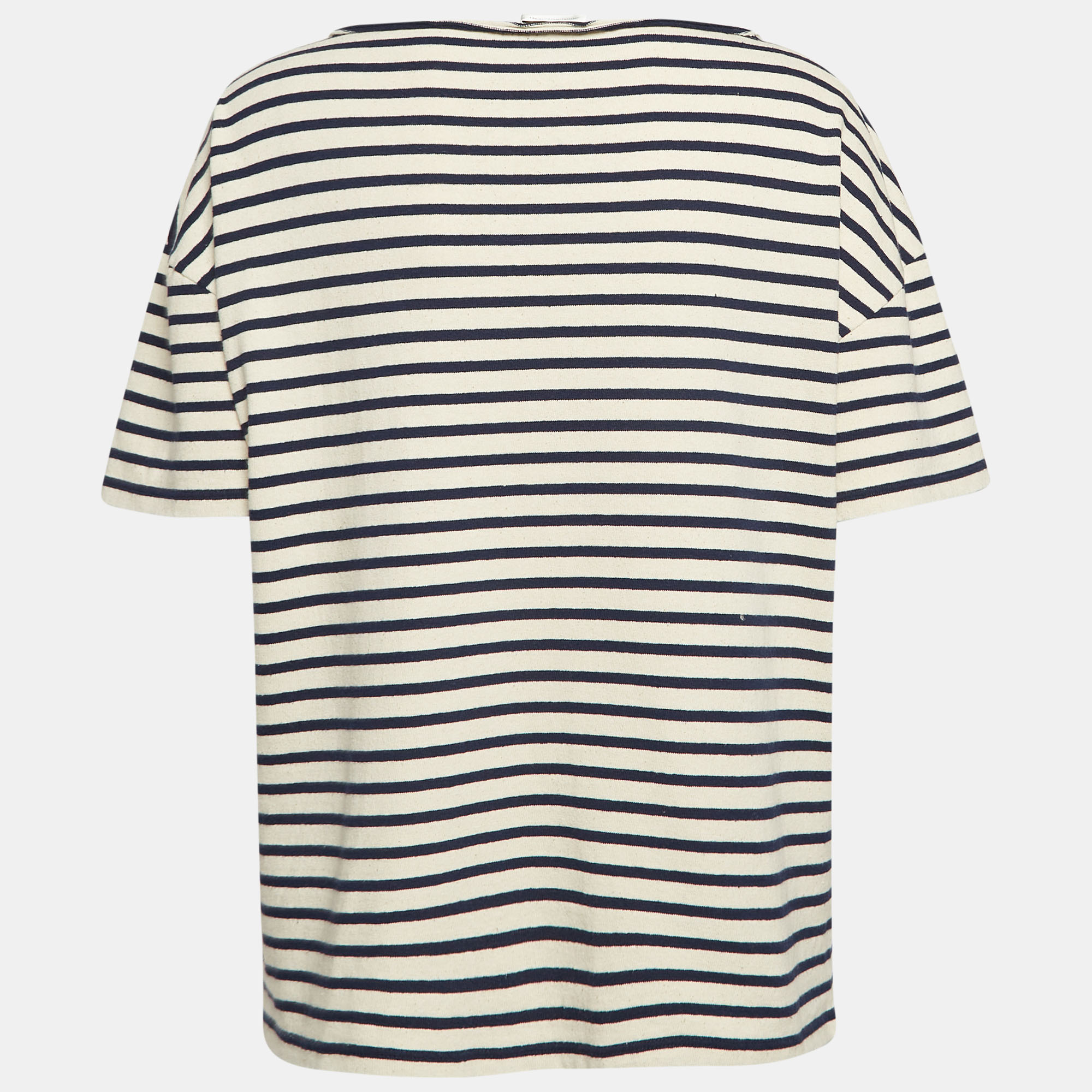 Saint Laurent Paris Navy Blue/White Stiped Cotton T-Shirt L