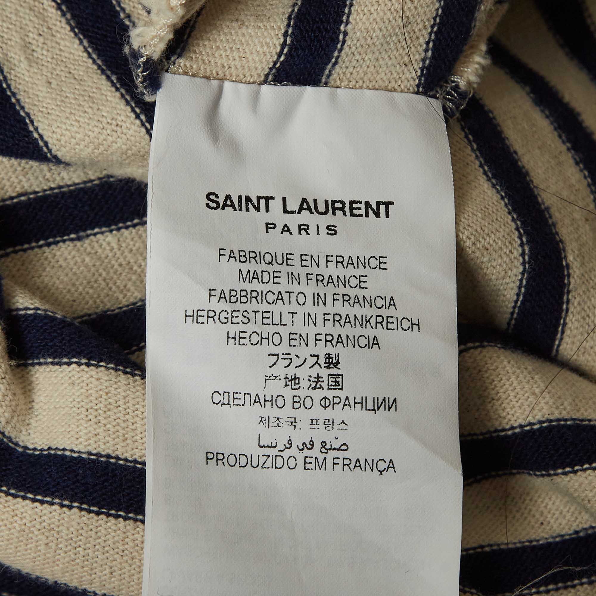 Saint Laurent Paris Navy Blue/White Stiped Cotton T-Shirt L