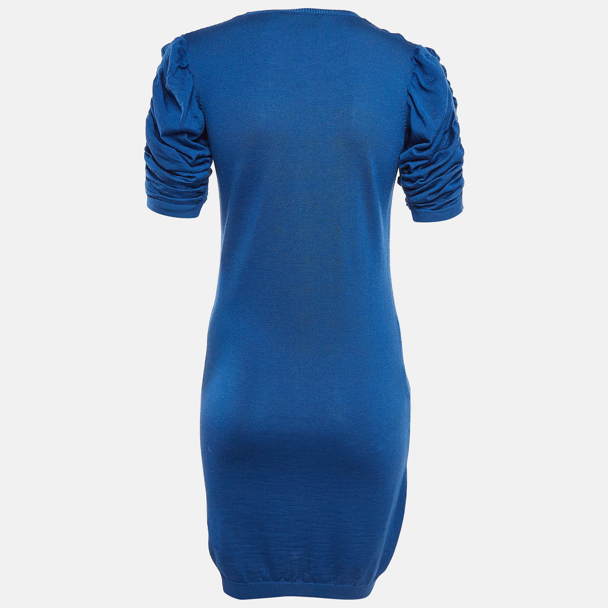 Saint Laurent  Blue Knit Ruched Sleeves Midi Dress XS