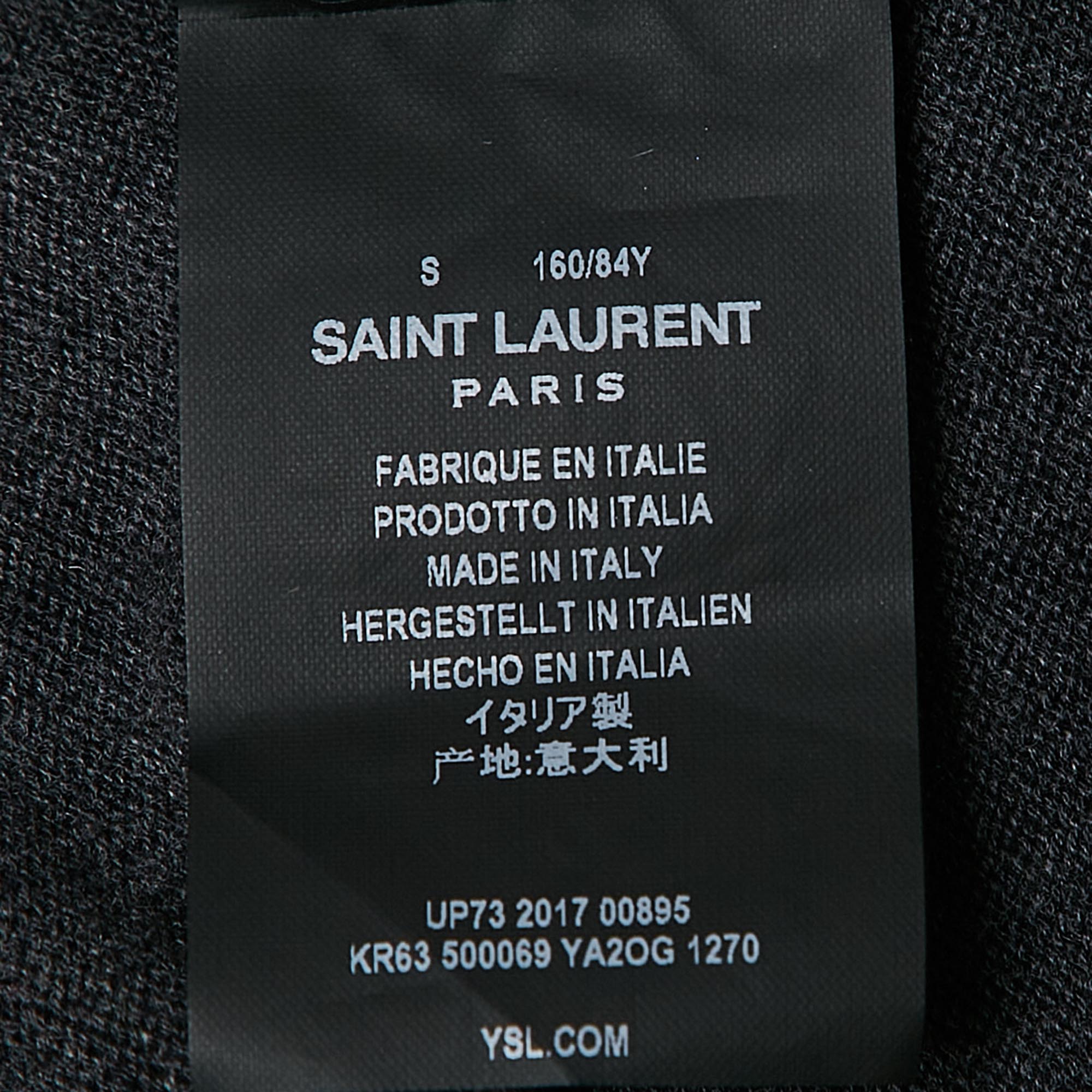 Saint Laurent Paris Grey Lightening Bolt Pattern Knit Hooded Sweater S