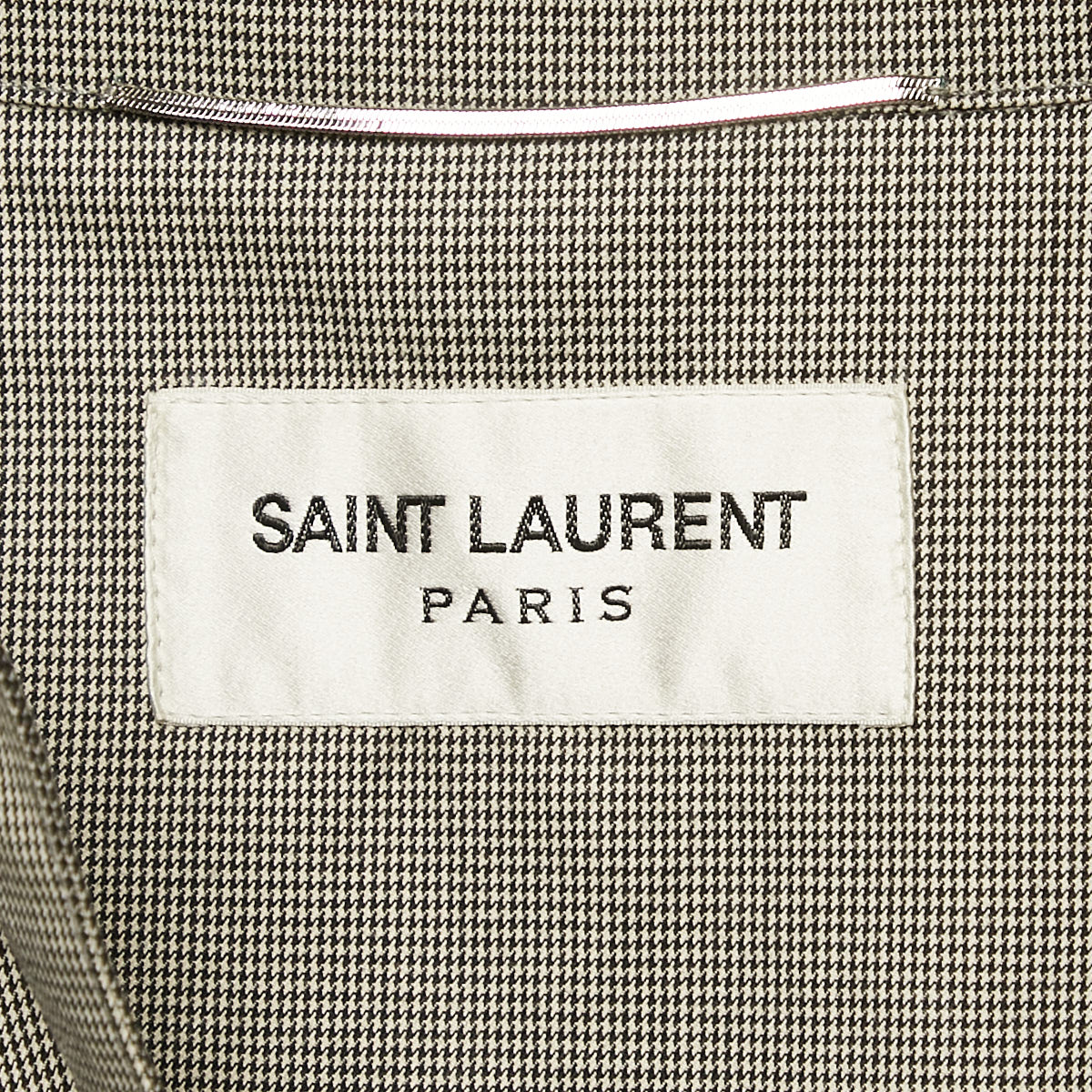 Saint Laurent Grey Micro Houndstooth Cotton Mid-Length Coat XL