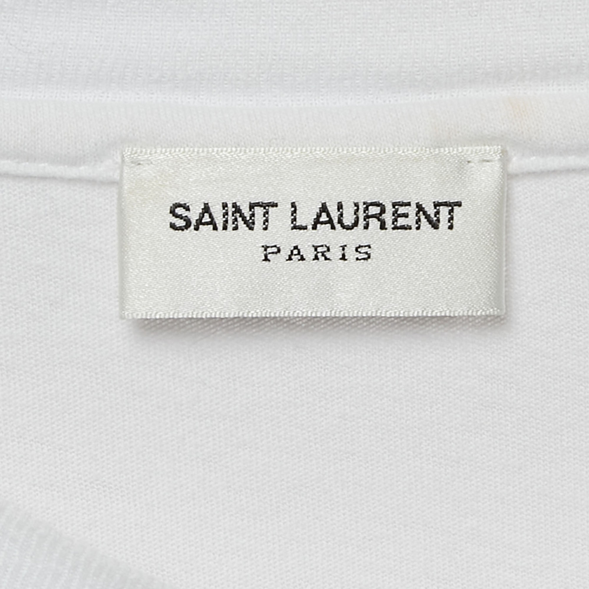 Saint Laurent White Logo Print Cotton Jersey T-Shirt M