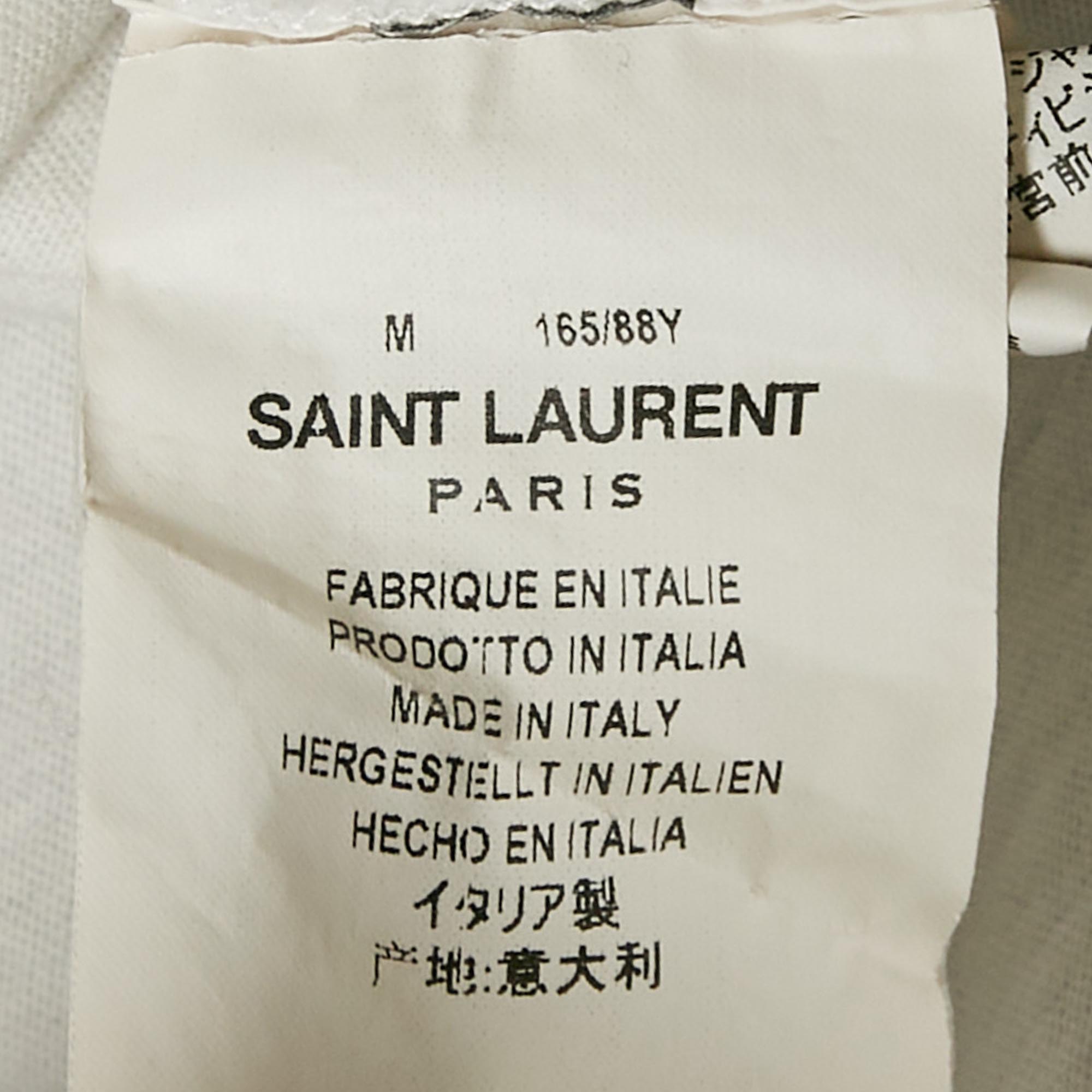 Saint Laurent White Logo Print Cotton Jersey T-Shirt M