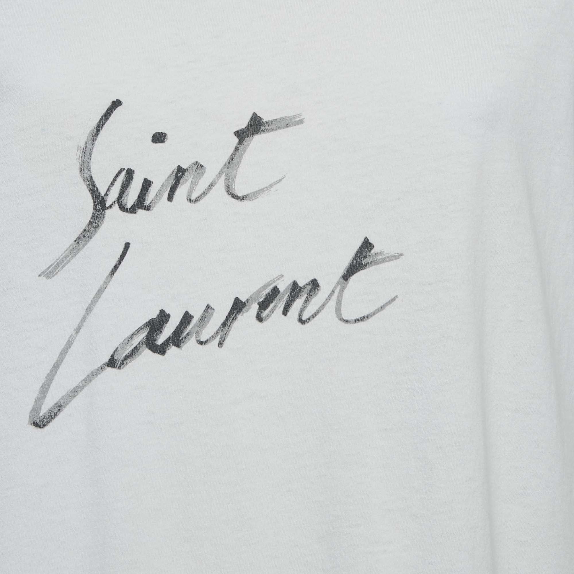 Saint Laurent White Logo Print Cotton Jersey T-Shirt M