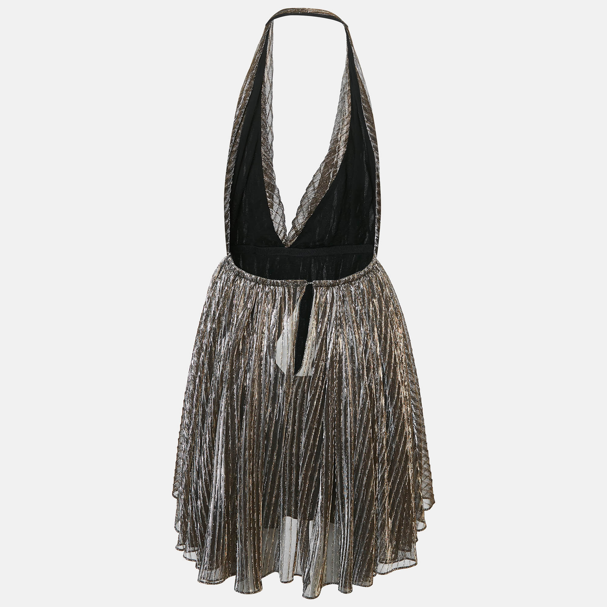 Saint Laurent Paris Metallic Lurex Jersey Backless Mini Dress XS