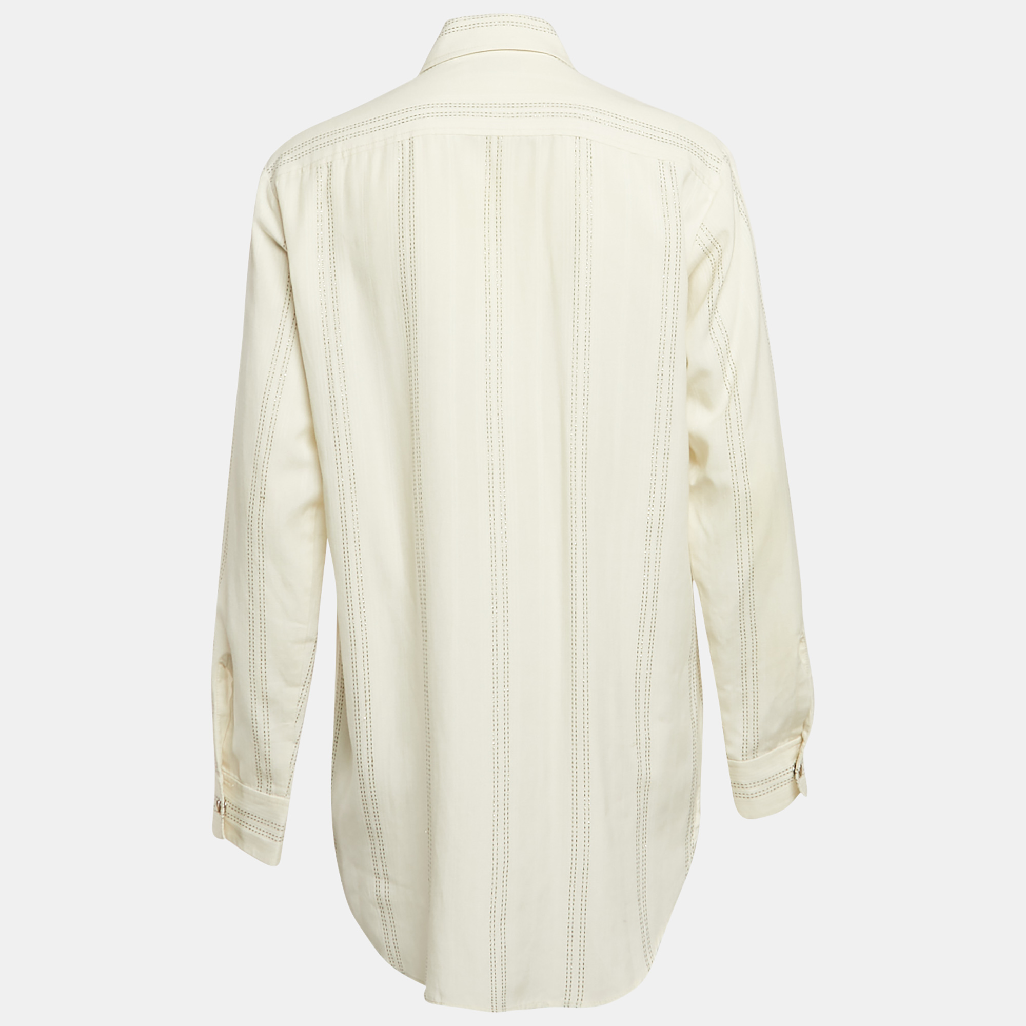 Saint Laurent Paris Cream Stripe Lurex And Cotton Blend Shirt XS