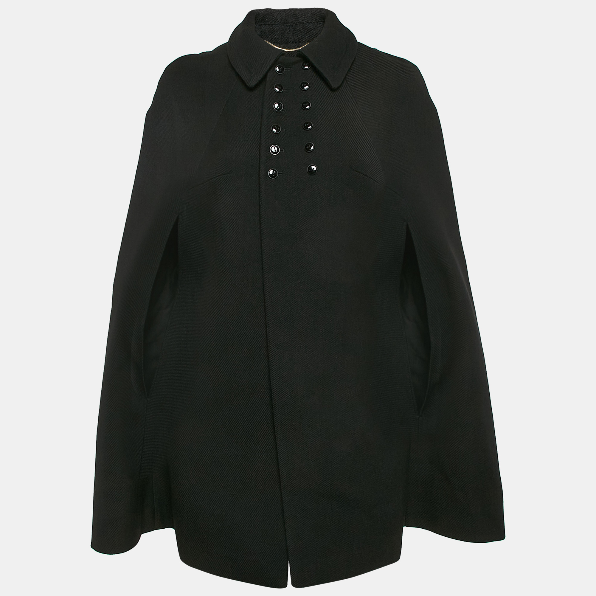 Saint Laurent Black Wool Cape Coat M