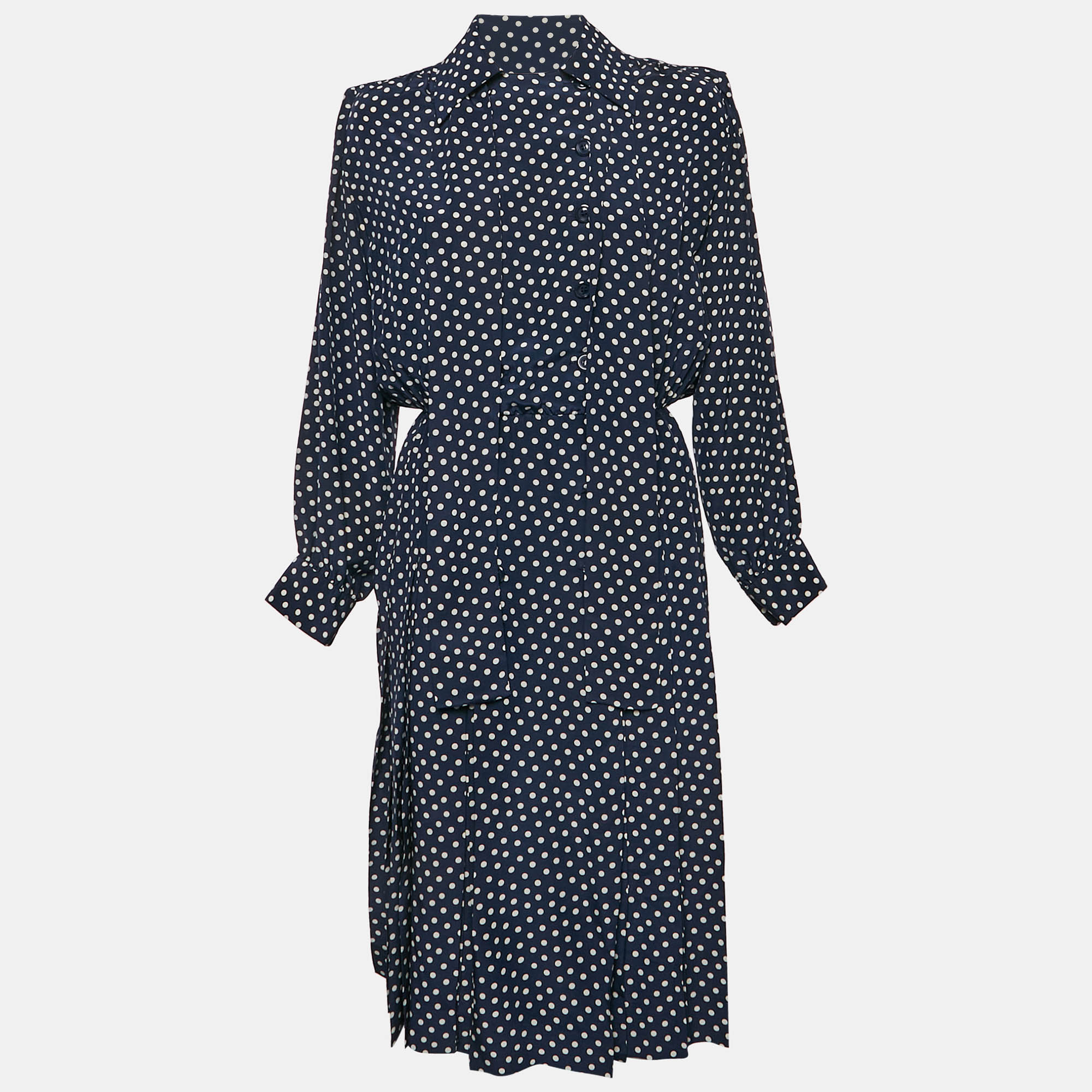 Saint Laurent Rive Gauche Navy Blue Polka Dot Silk Midi Dress M
Saint Laurent Rive Gauche Navy Blue Polka Dot Silk Midi Dress M