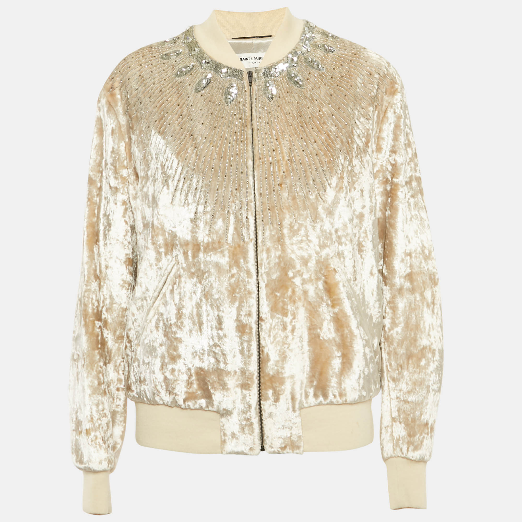 Saint Laurent Lurex Velvet Embellished Bomber Jacket XXL - Saint Laurent Paris - Modalova