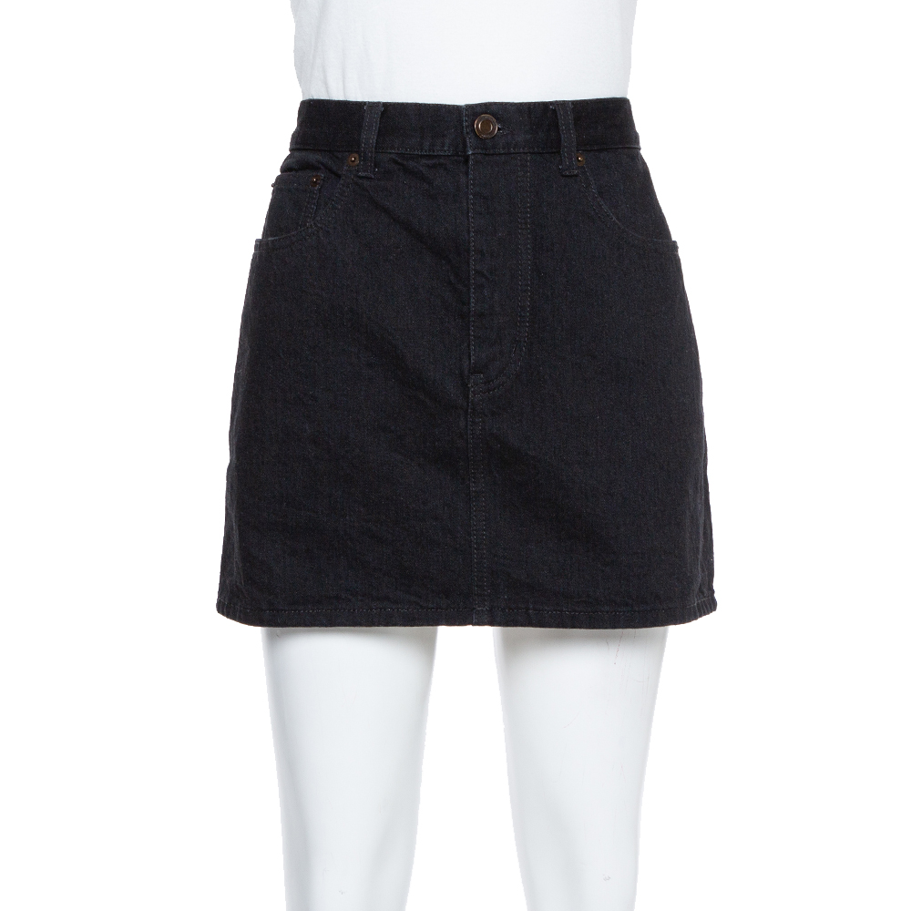 Image of Saint Laurent Paris Black Denim Mini Skirt M