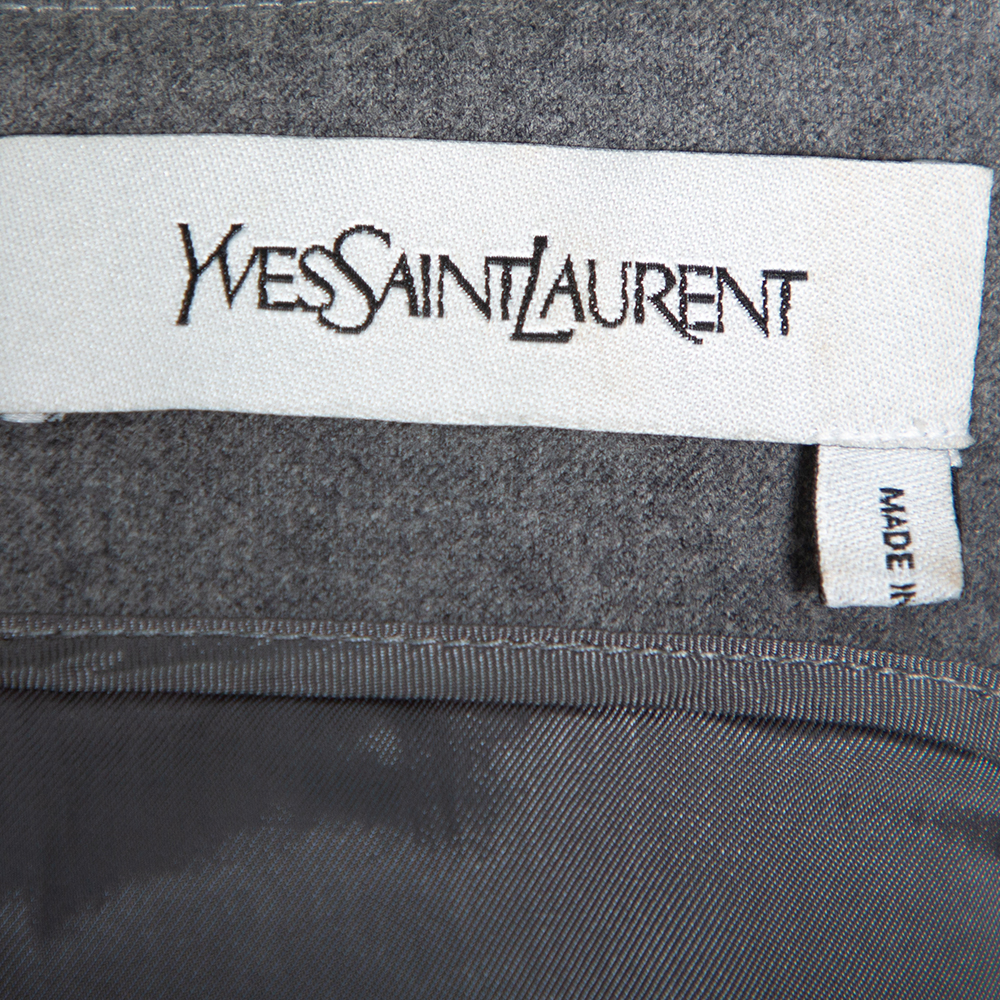 Saint Laurent Paris Grey Wool Paneled Sleeveless Sheath Dress M