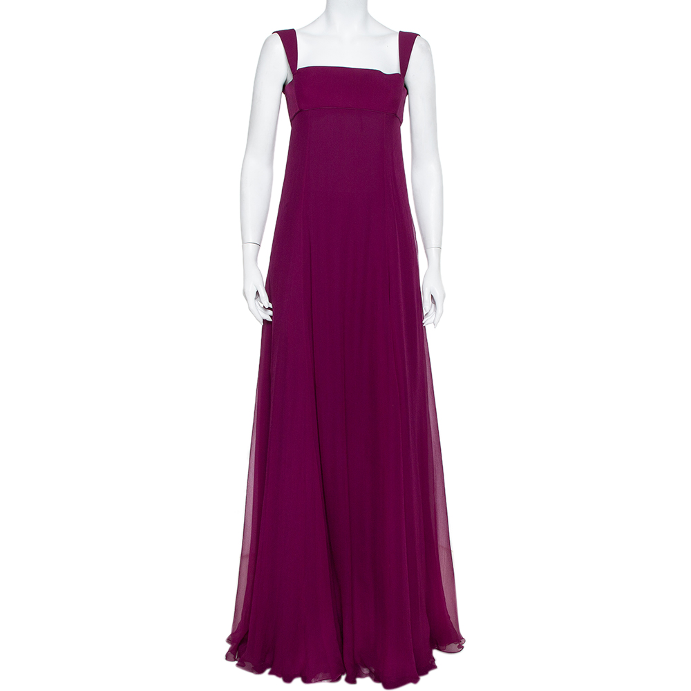 Saint laurent paris yves saint laurent edition soir purple silk chiffon sleeveless gown s