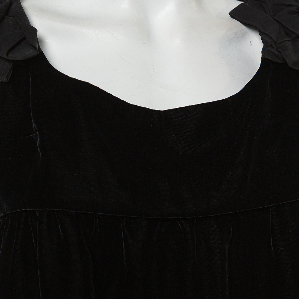 Yves Saint Laurent Black Velvet Bow Trim Detail Shift Dress S