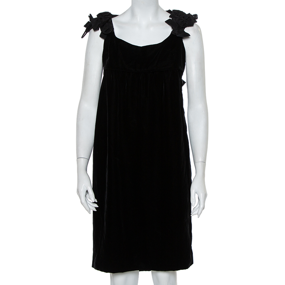 Saint laurent paris yves saint laurent black velvet bow trim detail shift dress s