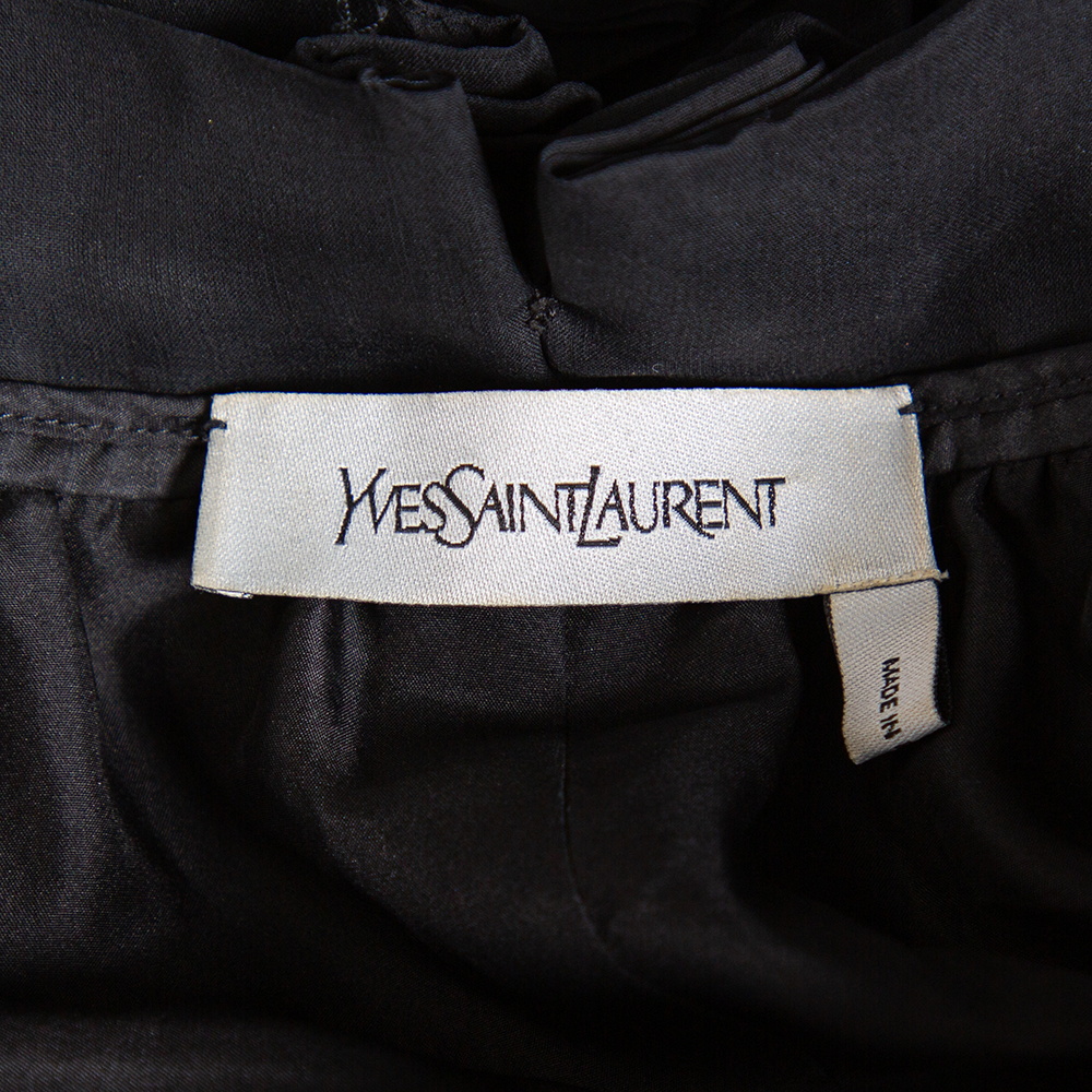Yves Saint Laurent Black Velvet Bow Trim Detail Shift Dress S