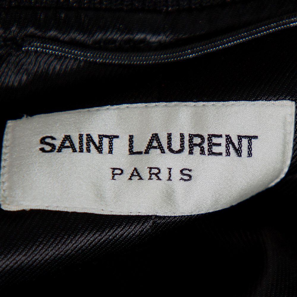 Saint Laurent Paris Black Satin Lurex Trim Detail Button Front Jacket L