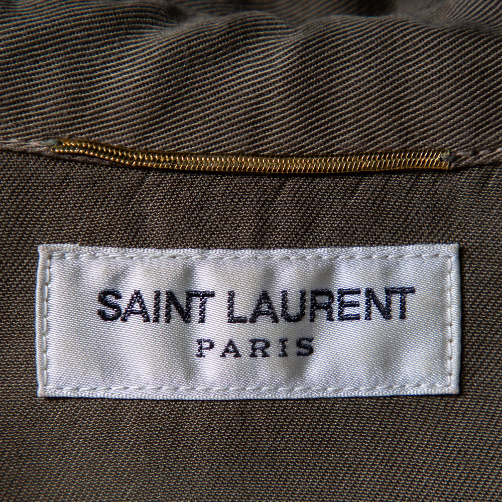 Saint Laurent Paris Military Green Lyocell Button Front Shirt M