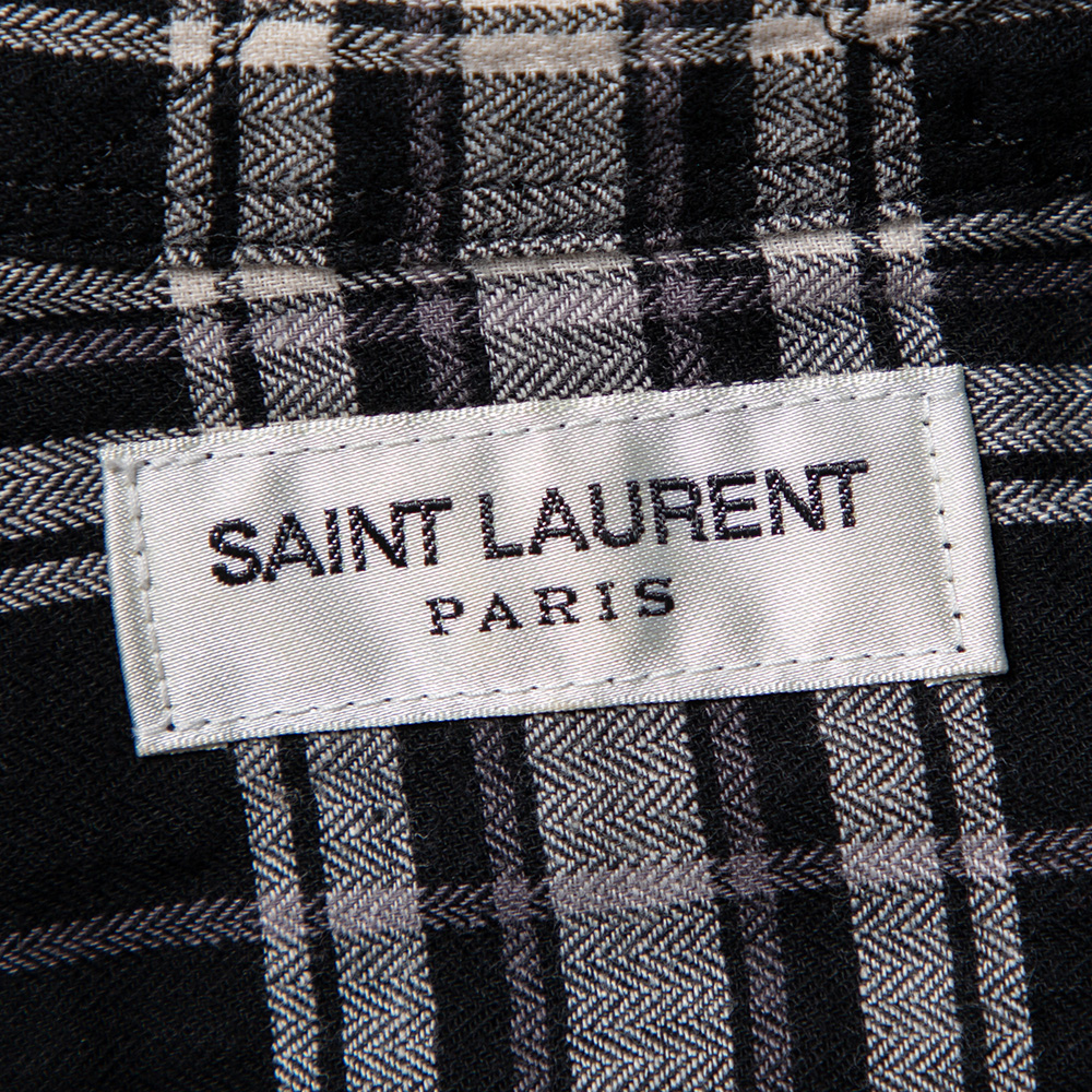 Saint Laurent Paris Black Plaided Flannel Button Front Shirt S